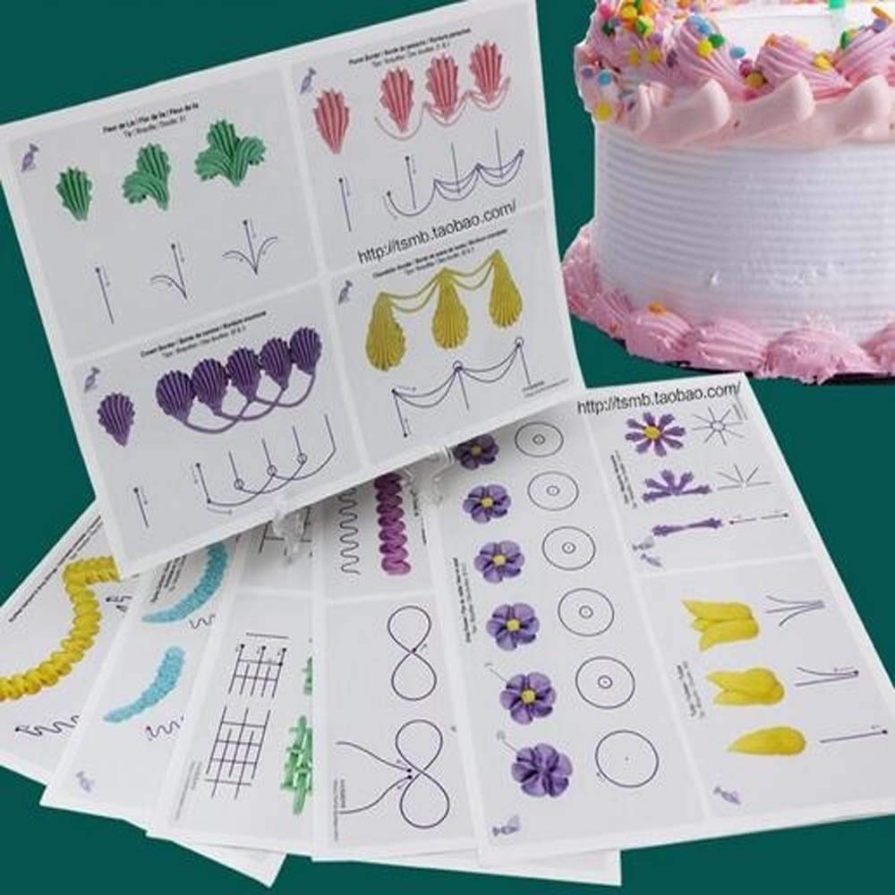 Icing Piping Nozzles Practice Drawings, Cake Pastry Beginner Practice Paper Fondant Decorating Including 23 Popular Patterns Gif
