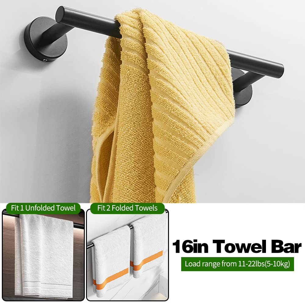 5/10/20pcs Bathroom Hardware Set  Matte Black/Brushed Nickel/Brushed Gold Bathroom Hardware Set  Including 16'' Hand Towel Bars  Toilet Paper Holders  Towel Rings  Robe Towel Hooks (5pcs  Black)