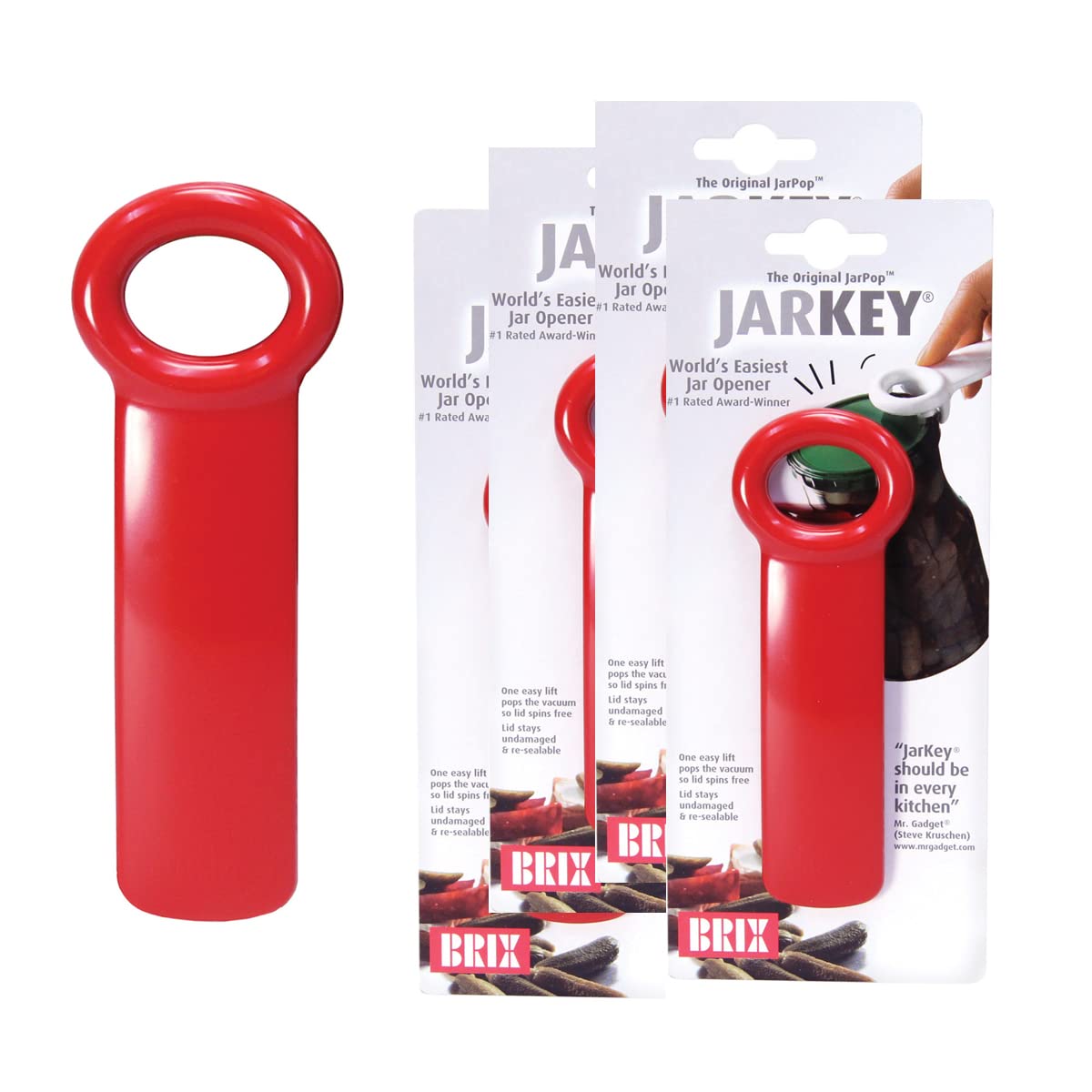 Brix Original Easy Jar Key Opener, Great For Kids And Arthritis And Carpal Tunnel Sufferers, Red, Set Of 4