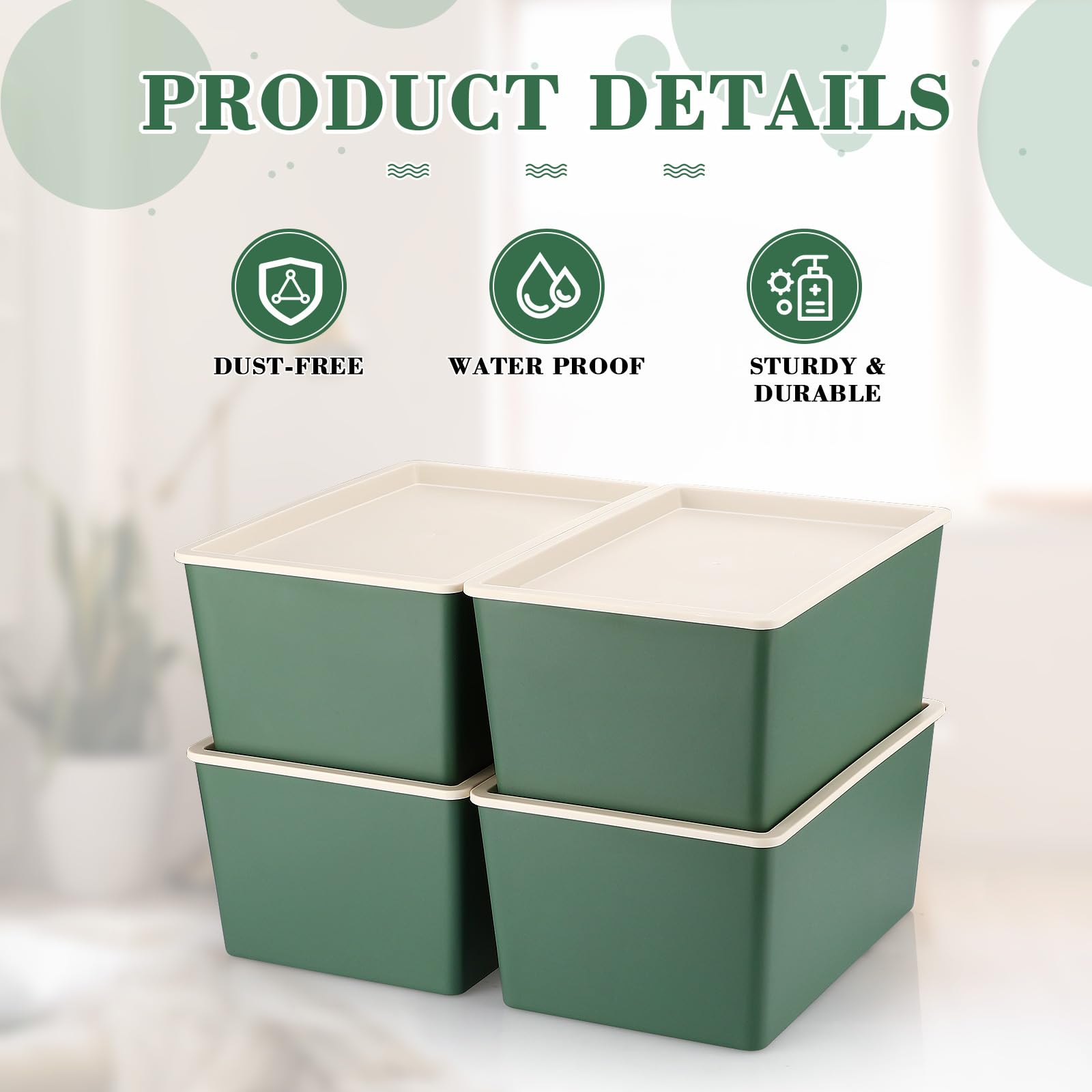 Menkxi 4 Pcs Storage Bins With Lids Plastic Storage Containers Stackable Storage Box Baskets For Organizing Shelves (Green,Large