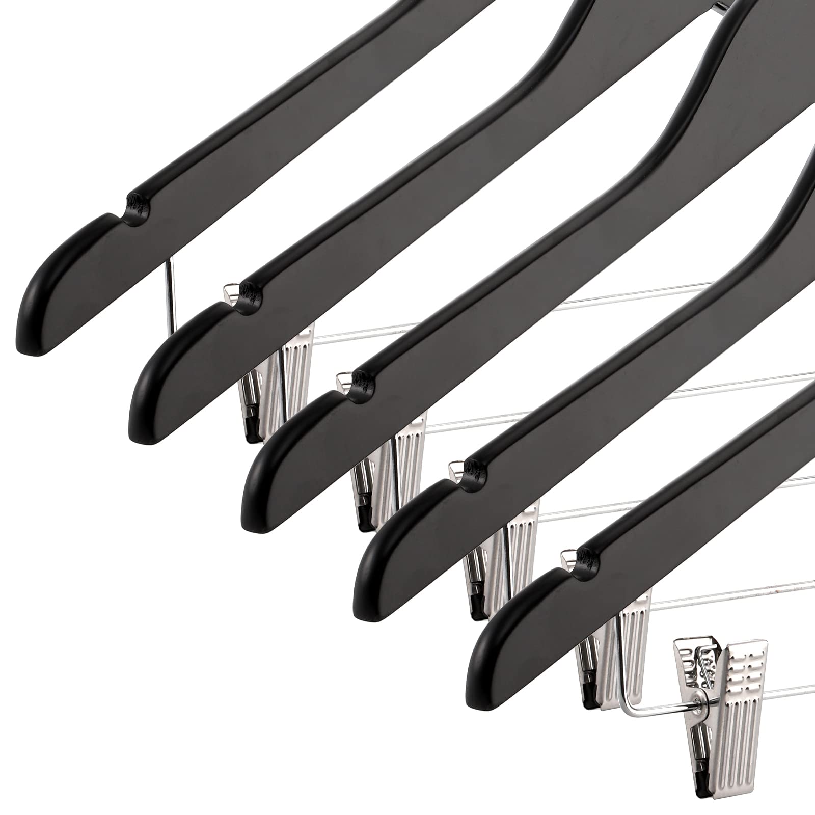 Tosnail 12-Pack Wooden Pants Clothes Hangers, Wooden Suit Hangers With Steel Clips And Hooks, Natural Solid Wood Collection Skir