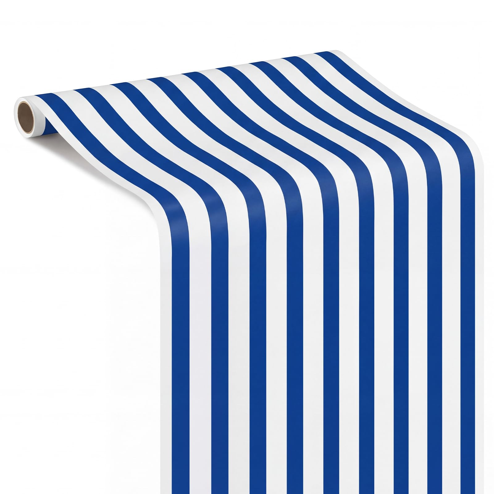 AmazingSpark Navy Blue Striped Table Runner Roll - 50 Long X 16 Wide Disposable Paper Cabana Striped Table Runner for Birthday 