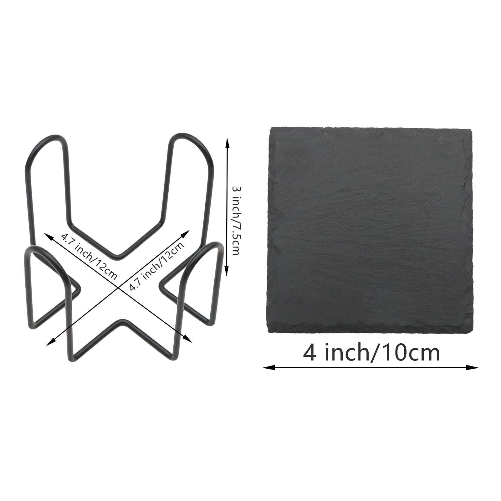 12 Pack Slate Drink Coasters With Metal Holder, Vibratite 4 Inch Black Slate Stone Coasters Bulk Laser Engraving Blanks With Ant