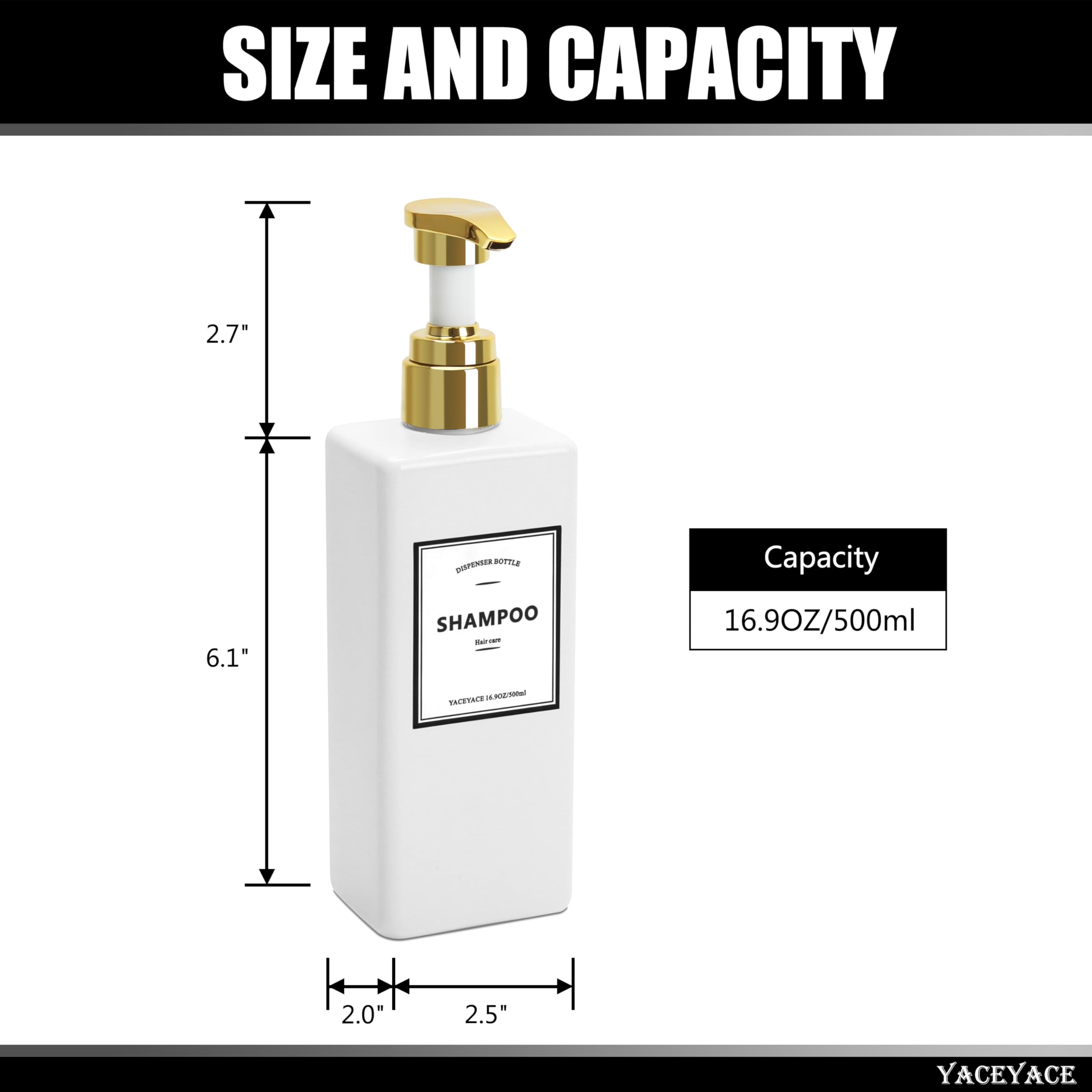 White Shampoo Bottles With Gold Pump, Yaceyace 16.9Oz Set Of 3 Empty Black Shower Bottles, Elegant Boutique Shampoo Dispenser Fo