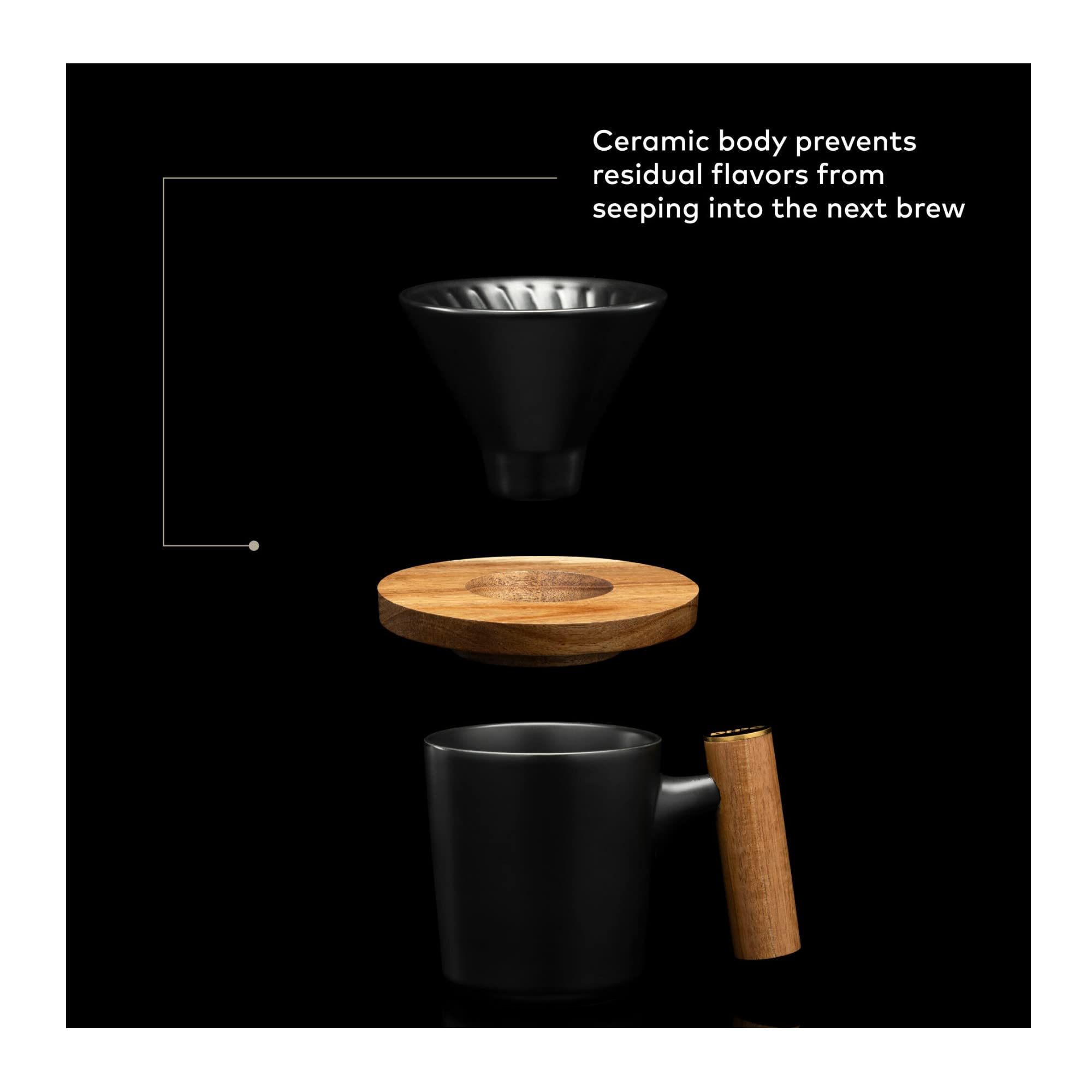 Chefwave Artisan Series Pour-Over Coffee Maker Set With Ceramic Cone, Wood Ring And Stainless Steel Stand, 1-2 Cup Personal Size