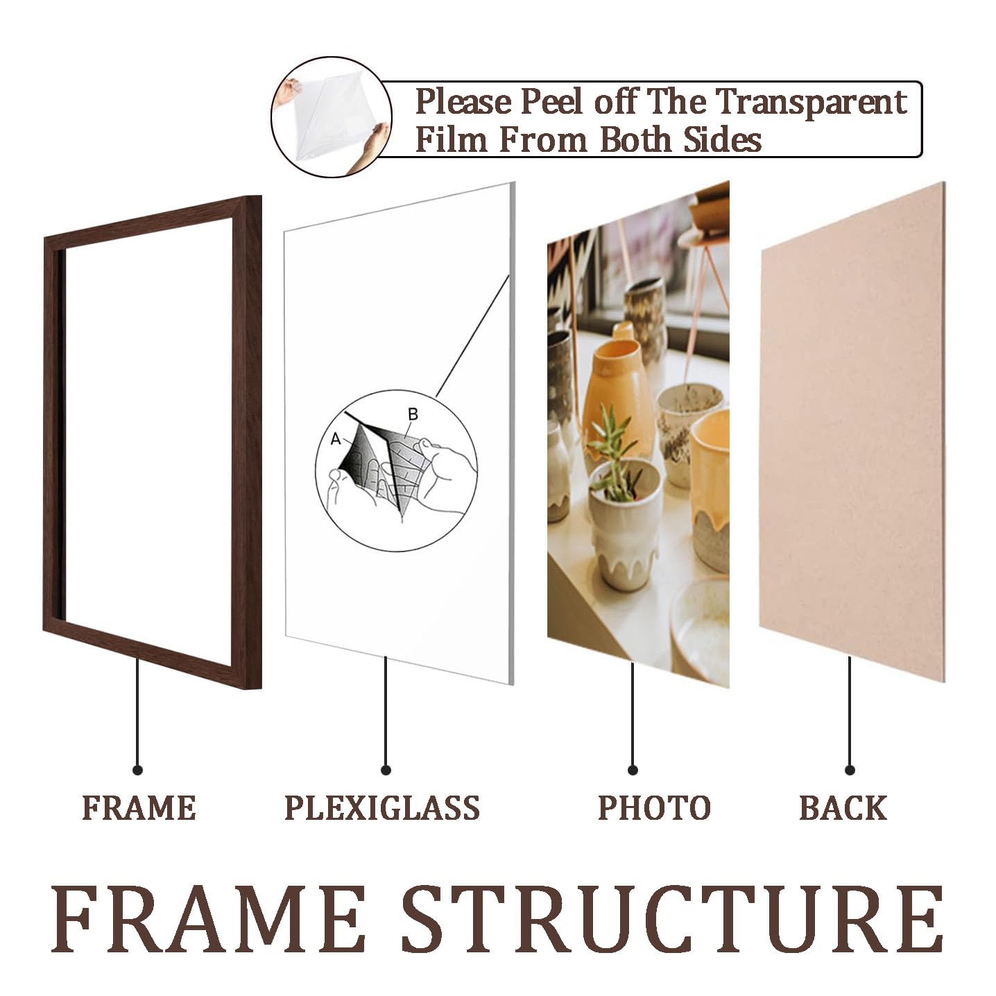 KTKDE A2 Picture Frame Walnut Woodgrain Display 16.5x23.4 inch Poster Frames Set of 6 Vertical & Horizontal Wall Hanging Large P