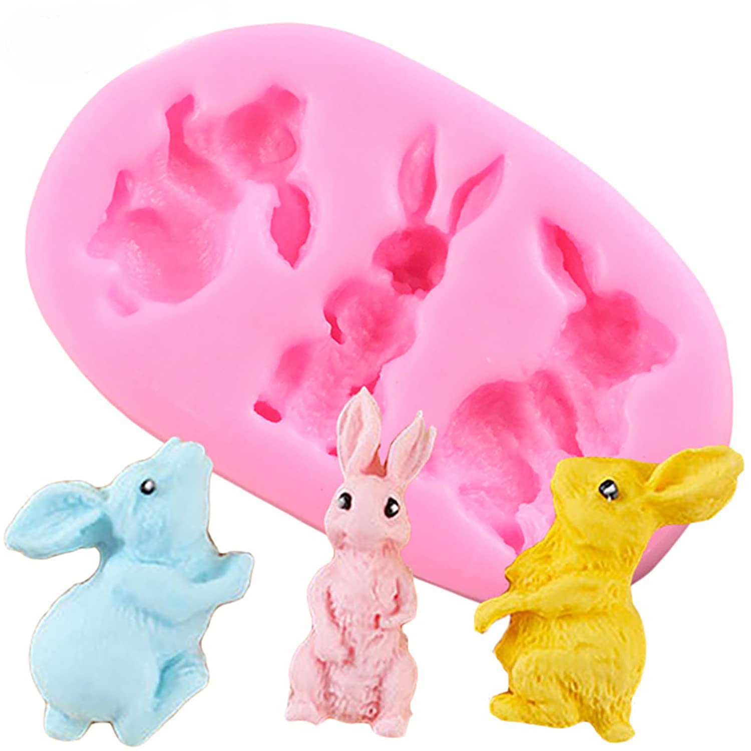 3 Cavity Mini Rabbit Bunny Animal Shape 3D Silicone Mold For Diy Fondant Candy Making Chocolate Molds Lollipop Desserts Ice Cube