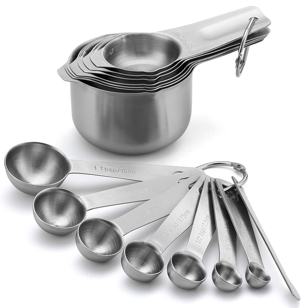 Spring Chef Stainless Steel Measuring Cups And Measuring Spoons Set Of 15 With Leveler, Kitchen Metric Metal Measuring Cups And