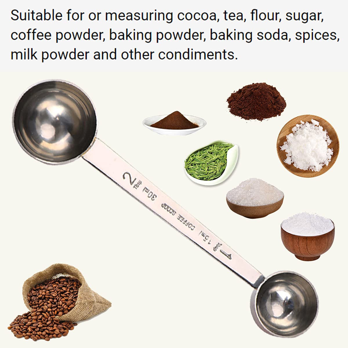 Hlcm Premium 304 Stainless Steel Coffee Spoon Set - 1 Tbsp (15Ml) & 2 Tbsp (30Ml) Measuring Tablespoon, Long Handles Measuring S