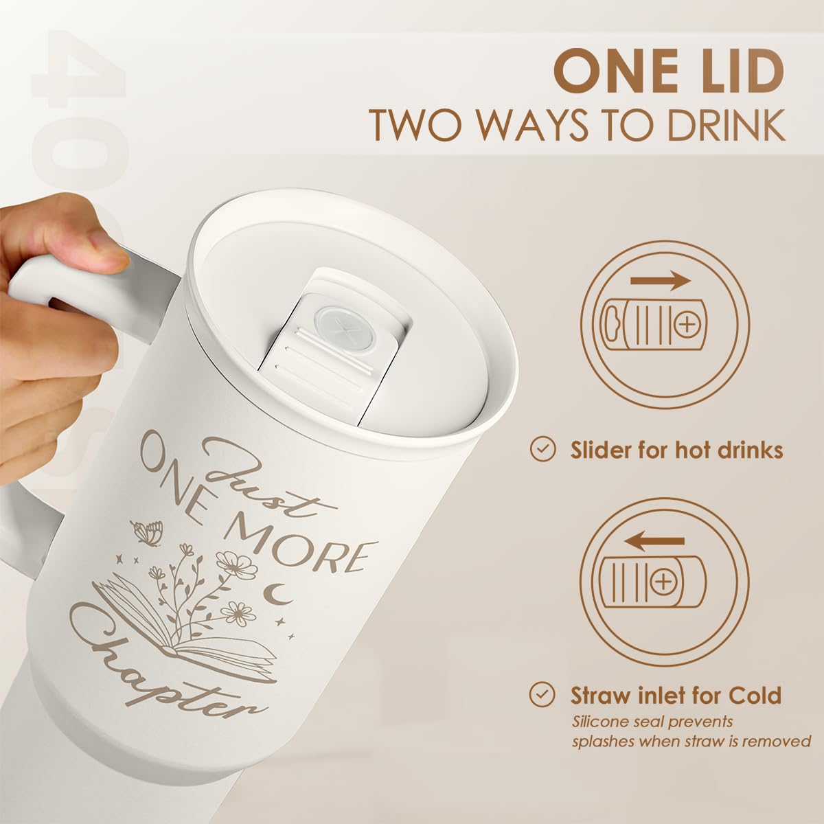 Book Lover Gifts for Women, Just One More Chapter Tumbler with Handle, Stainless Steel Insulated Coffee Travel Mug Cup, Gifts fo
