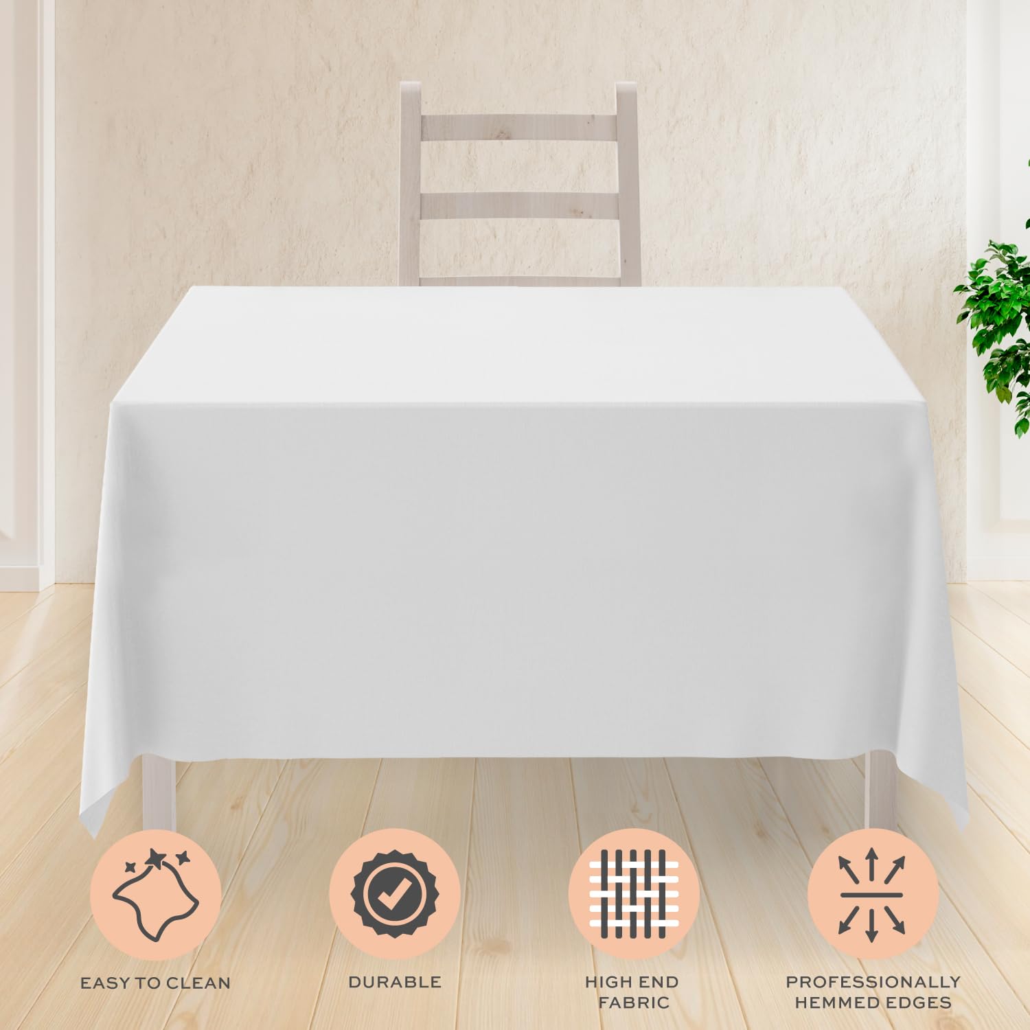 White Square Tablecloth 52X52 Inch, 200Gsm - Set Of 2 Extra Soft Square Tablecloths - Stain And Wrinkle-Resistant, Machine Washa