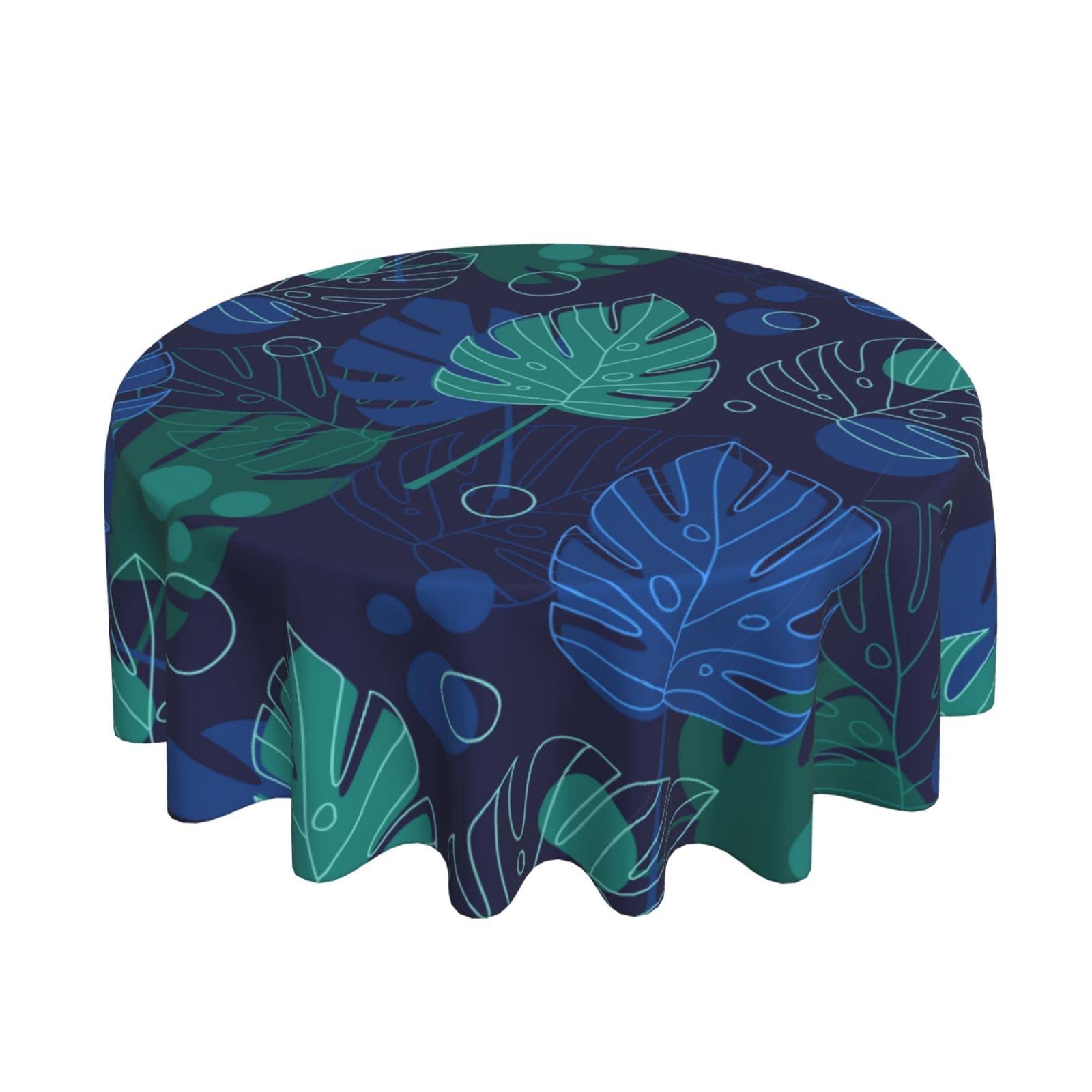 Hawaii Tropical Leaves Tablecloth Round Summer Table Cover Washable Polyester Table Cloth For Kitchen Party Picnic Dining Decor