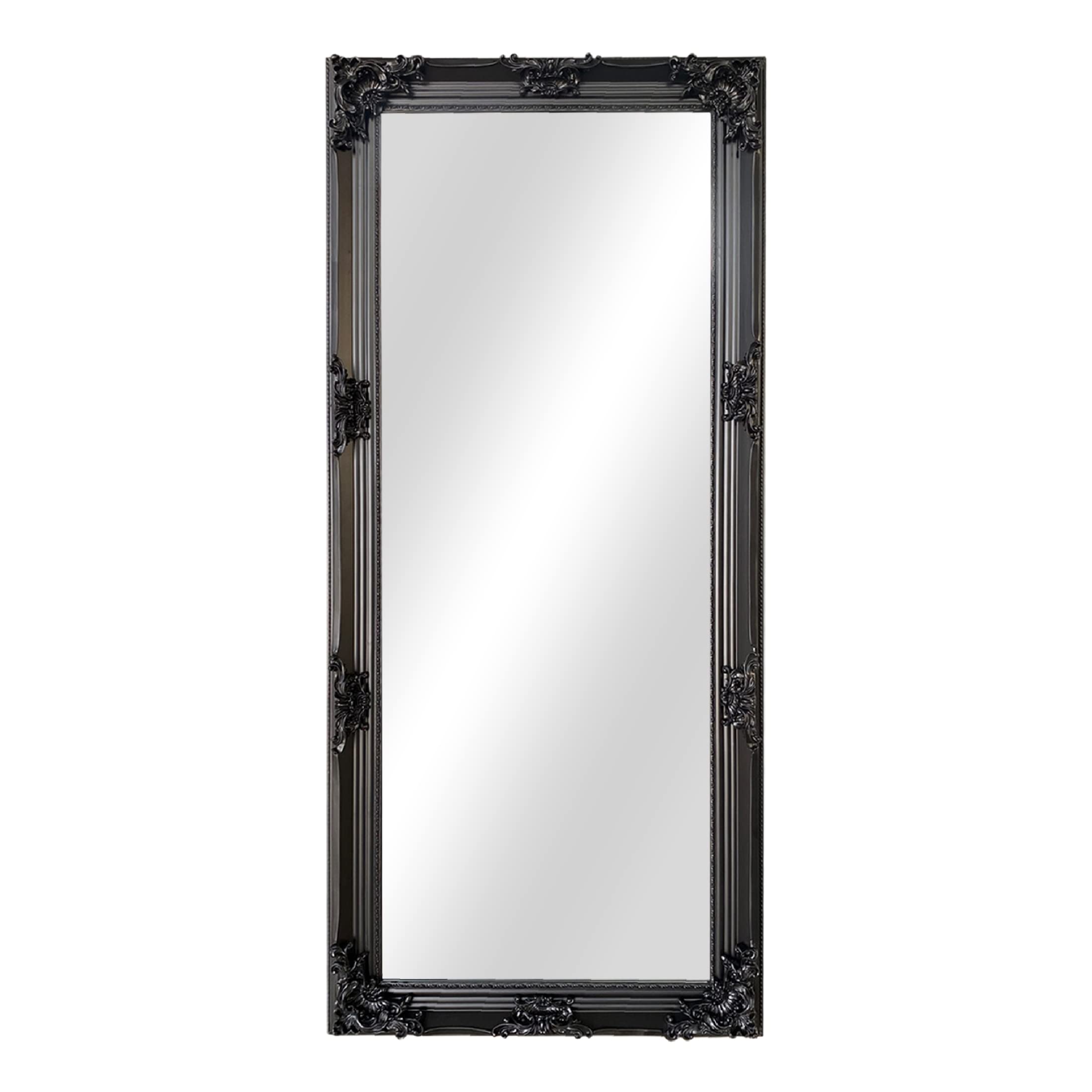 The Urban Port Wooden Frame Floor Mirror, Floral Carvings, Molded Details