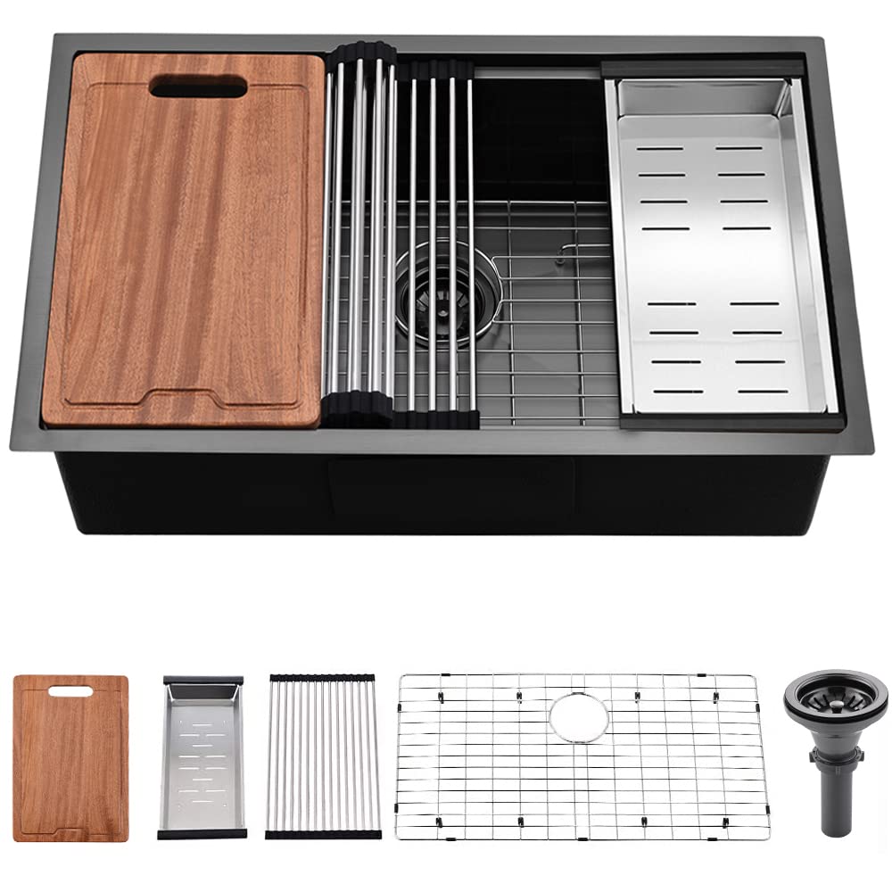 33 Inch Undermount Kitchen Sink Stainless Steel -Bokaiya 33X19 Undermount Workstation Sink 16 Gauge Deep Single Bowl Stainless S