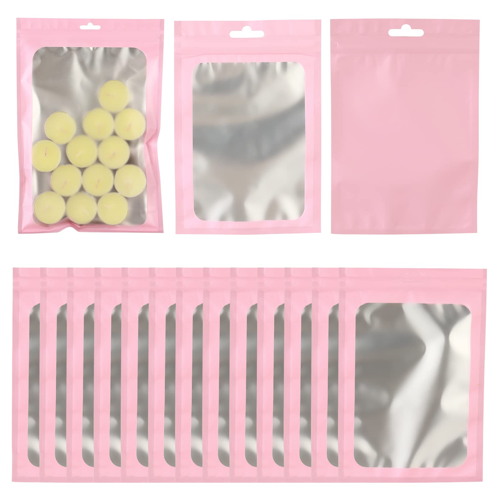 120 Pcs 7X10 Smell Proof Mylar Bags For Food Storage,Resealable Large Mylar Bags For Kitchen Organization With Clear Window,Pink