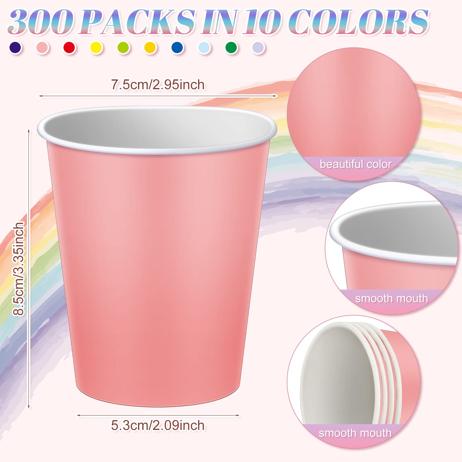 Dingion 300 Pcs Colorful Paper Cups 8 Oz Valentine'S Day Hot Cups Disposable Mouthwash Holiday Party Cup For Tea Coffee Valentin