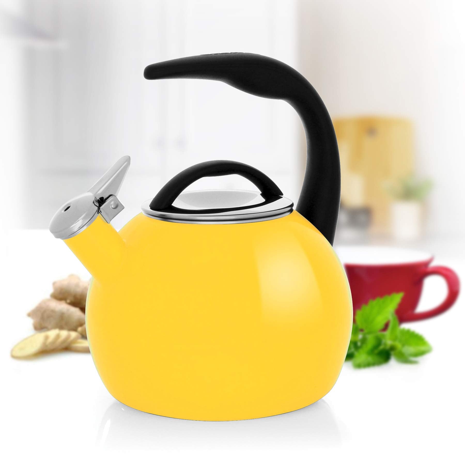 Chantal 40Th Anniversary Tea Kettle, 2 Quart, Enamel Carbon Steel, Whistling, Canary Yellow