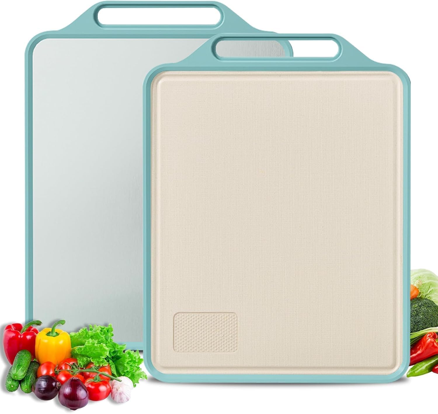 Masent Dual Side Stainless Steel Chopping Board Large For Kitchen Vegetables, Fruits, Meats Cutting Boards With Handle Titanium 