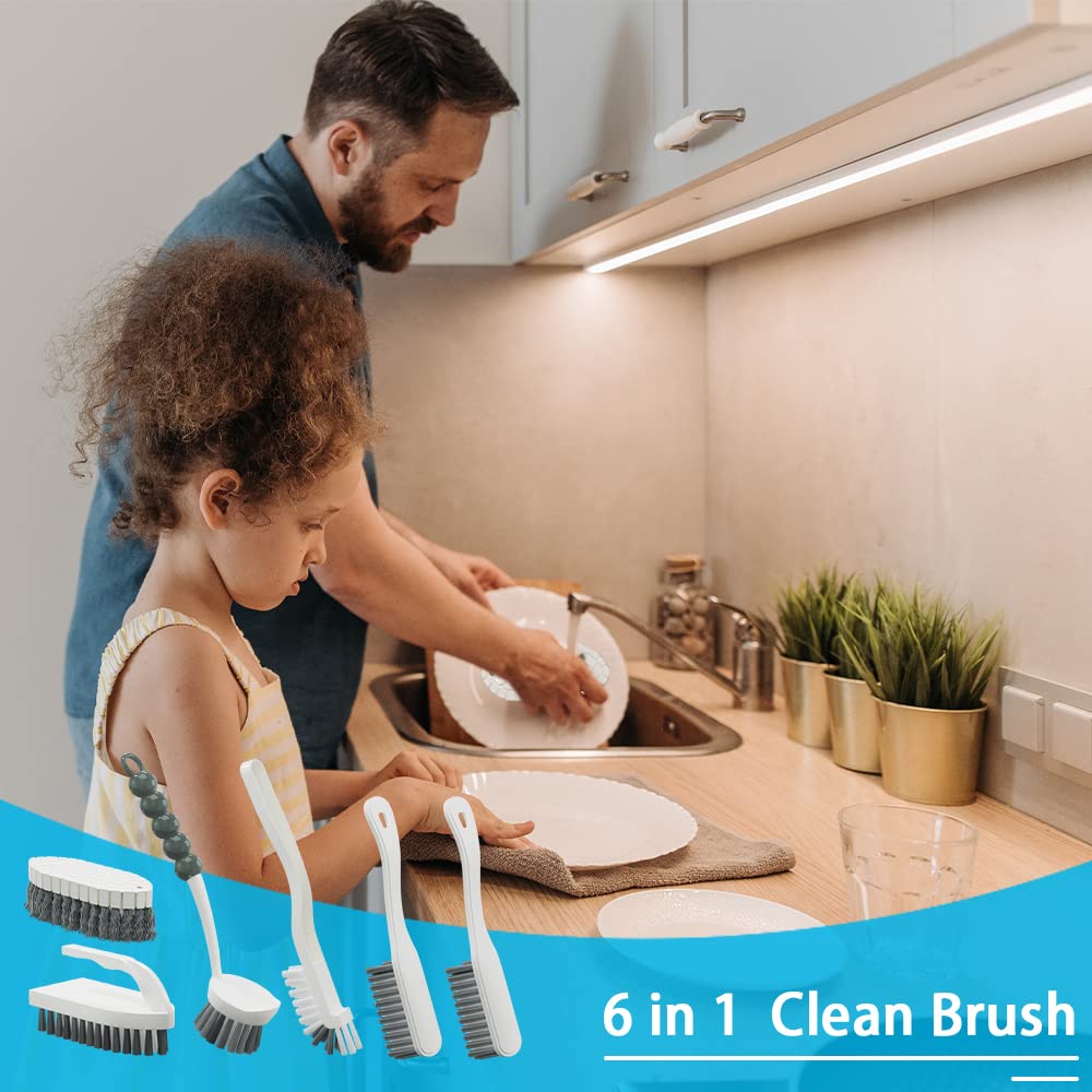 Cn1St 6 Pcs Cleaning Brush, Scrub Brush Set For Kitchen And Bathroom Household Use With Various Brushes For Cleaning Dishes, Til