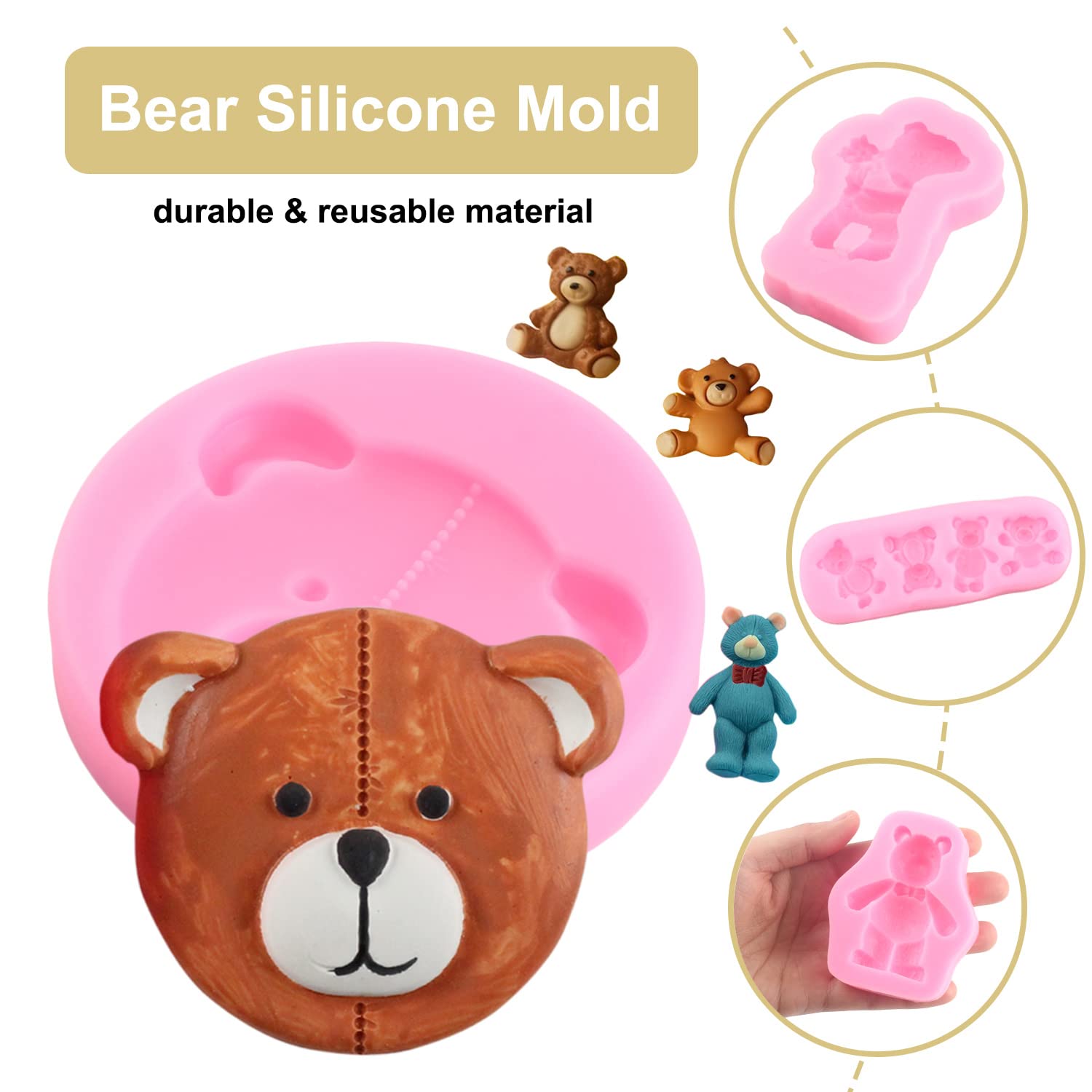 Zixiang Bear Silicone Fondant Molds For Cake Decorating Cupcake Topper Candy Polymer Clay Chocolate Gum Paste Set Of 4