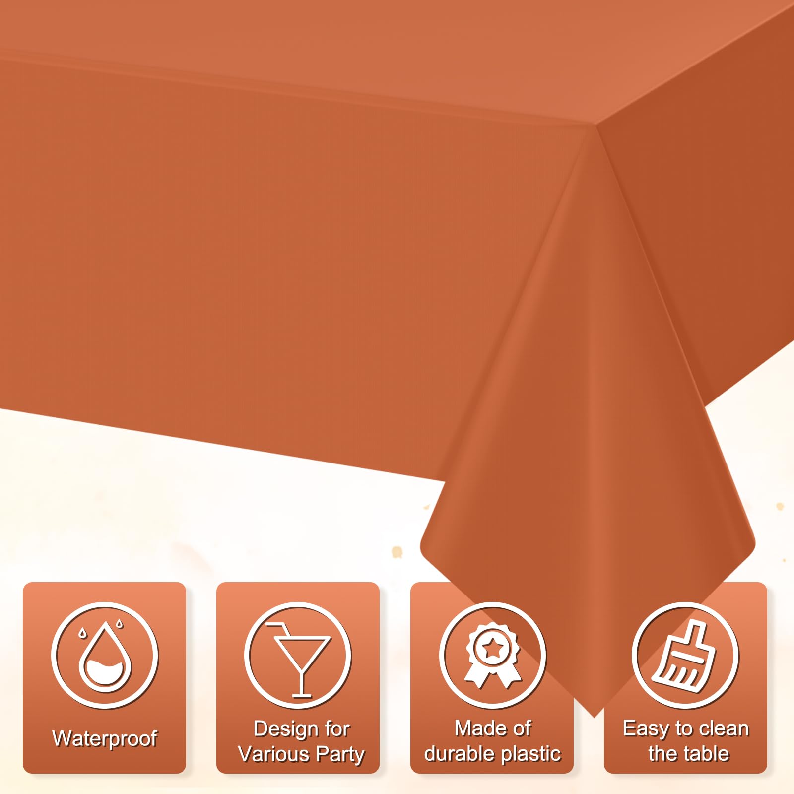 YIDAKO 3Pcs Orange Tablecloths for Rectangle Tables,Disposable Plastic Table Cloth,Waterproof Table Cover for Fall Thanksgiving