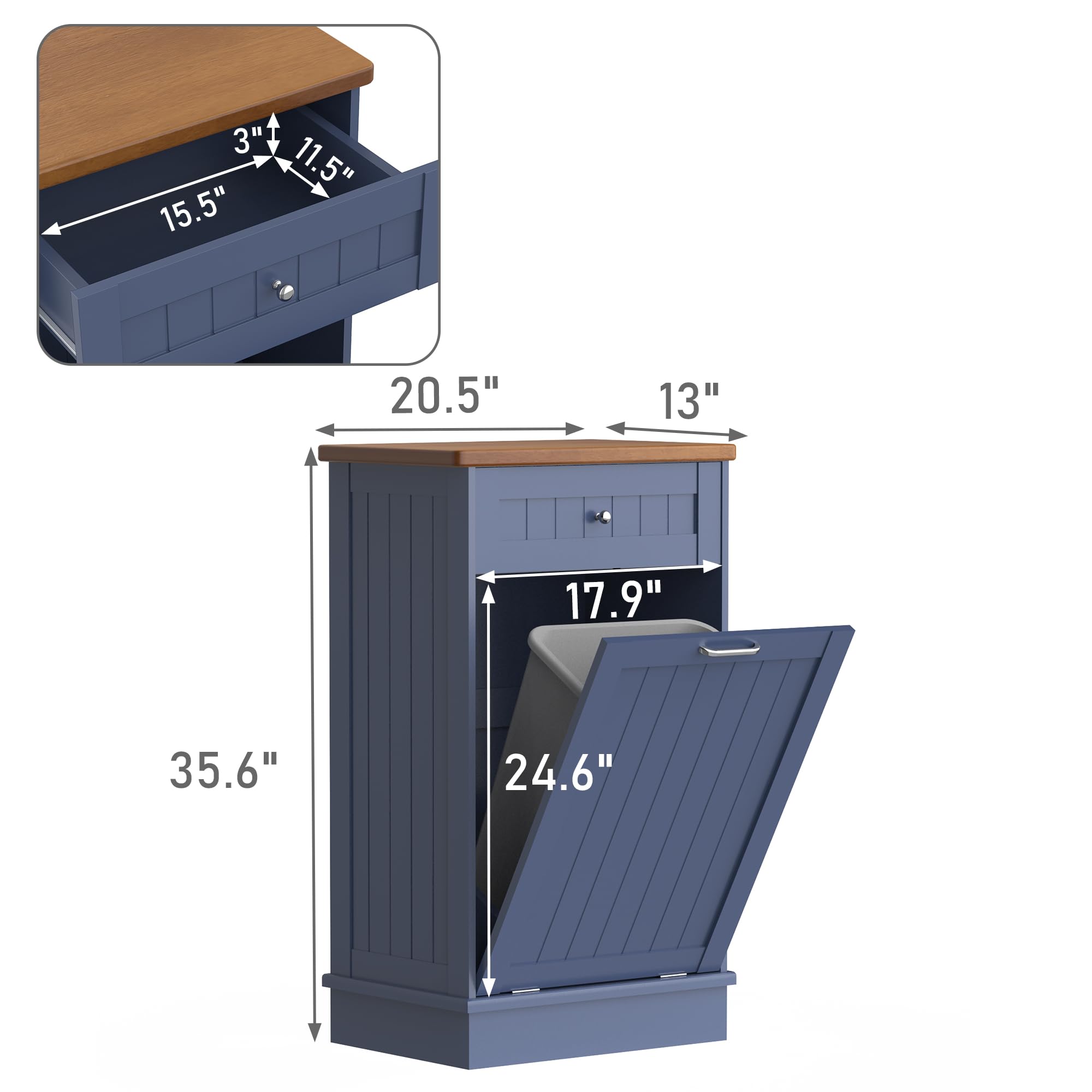 Betterhood Tilt Out Trash Cabinet 10 Gallon Wooden Free Standing Laundry Sorter Cabinet,Recycling Cabinet With Hideaway Drawer,T