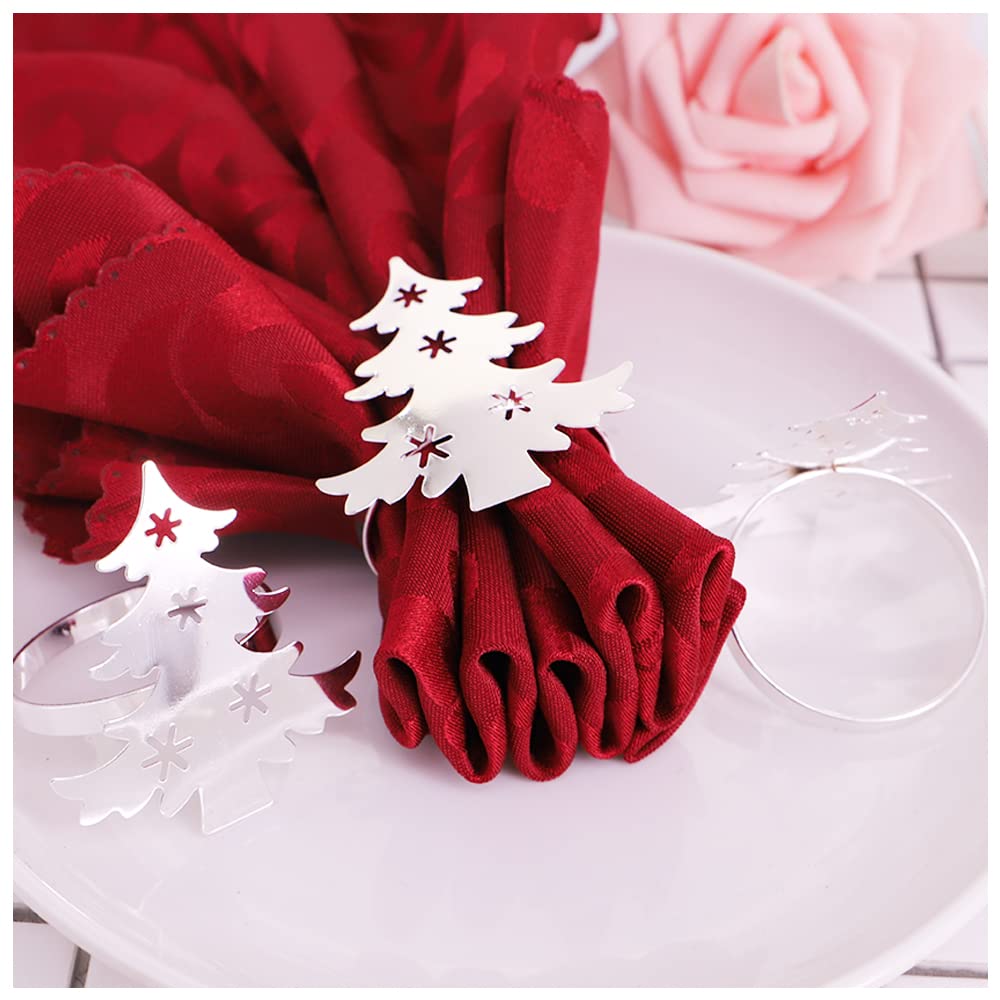 Qtkj Set Of 12 Cute Christmas Tree Napkin Rings With Hollowed Out Snowflake, Metal Napkin Buckles Holder For Christmas, Wedding,