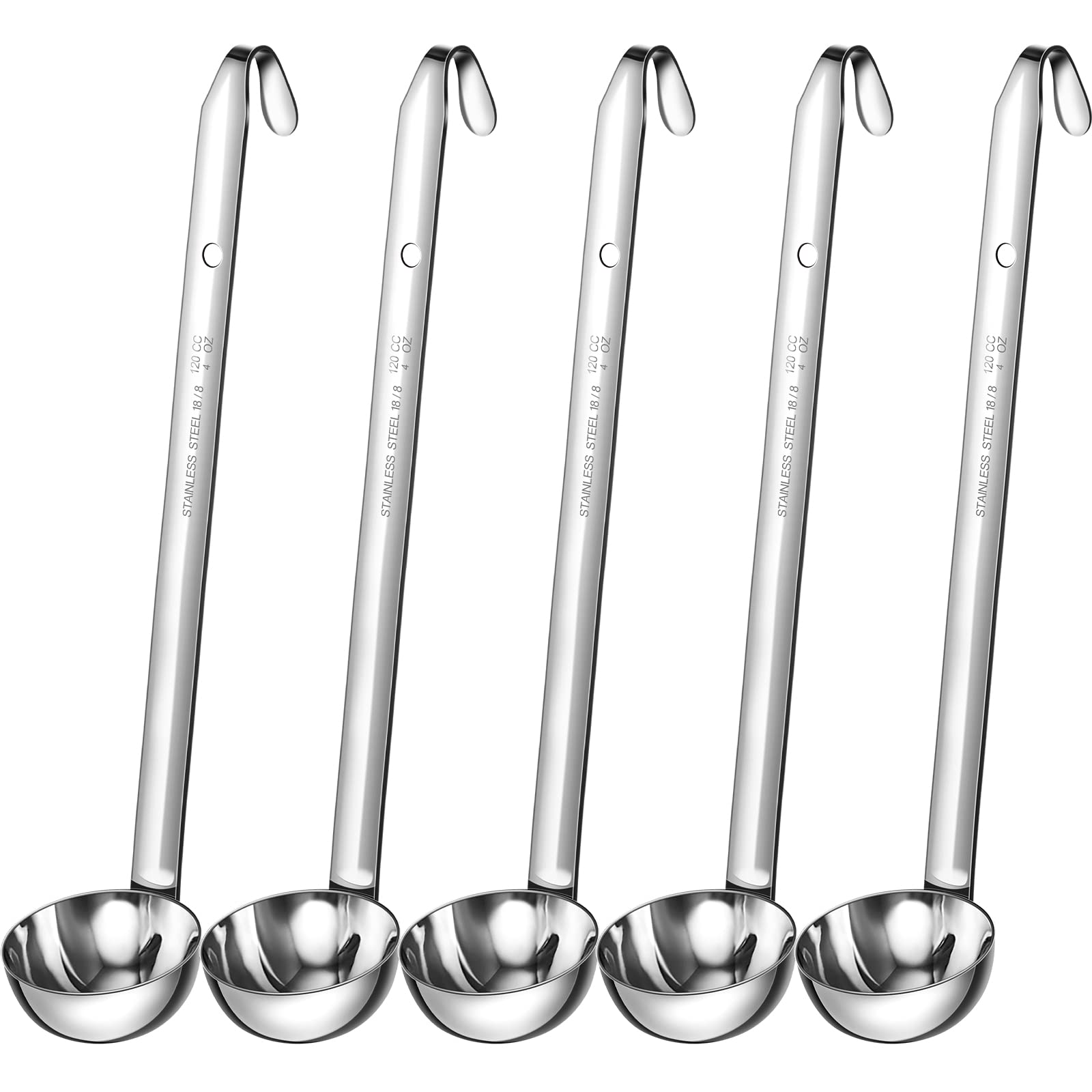 Cunhill 5 Pcs Soup Ladles Stainless Steel Serving Ladles with Long Handle for Serving, Cooking, Stirring, Portioning Kitchen Res