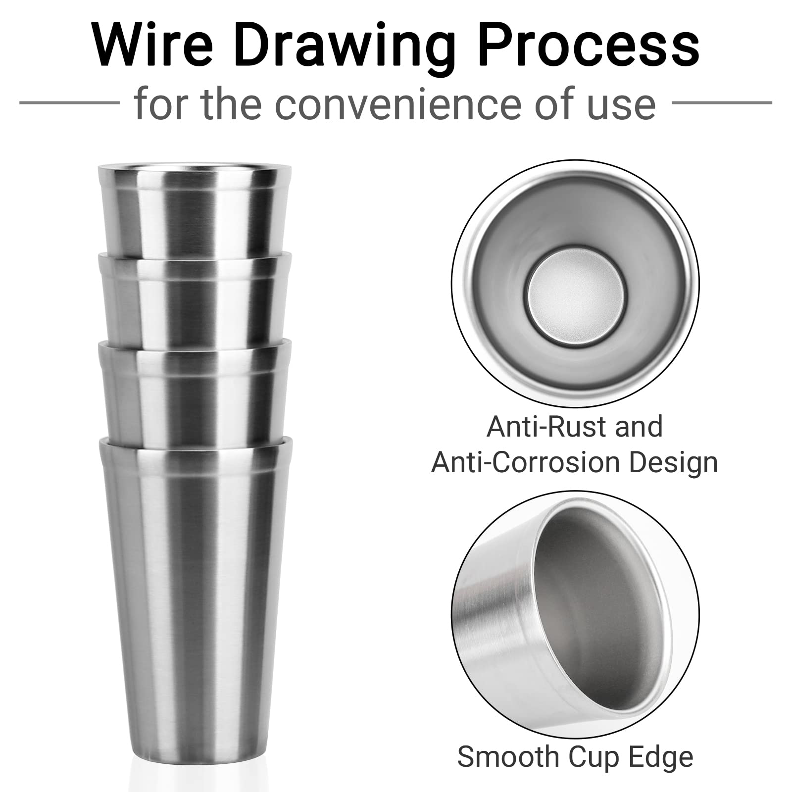 Beasea Stainless Steel Cups 16 Oz, 4 Pack Stainless Steel Tumbler Stackable Double Wall Vacuum Insulated Metal Drinking Glasses