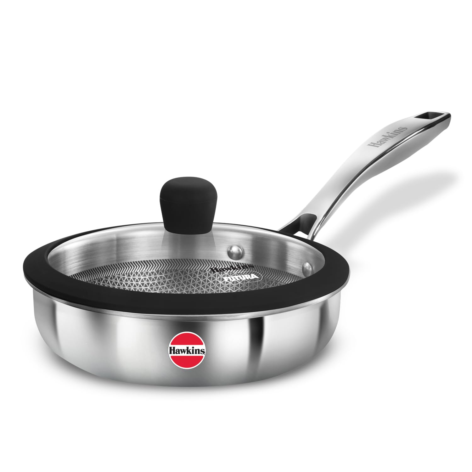 Hawkins 18 Cm Triply Stainless Steel Pro Frying Pan | Induction & Gas Compatible | No Burning | Even Heating | With Glass Lid | 