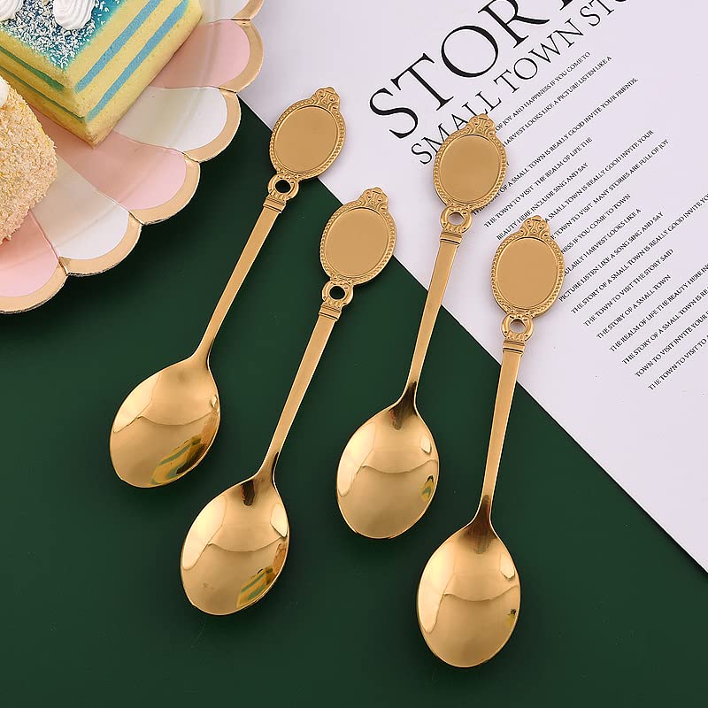 Dessert Spoon Set, 10Pcs Stainless Steel Creative Tableware Coffee Spoon Gold Plated Mini Teaspoons Set Sugar Stirring Ice Cream
