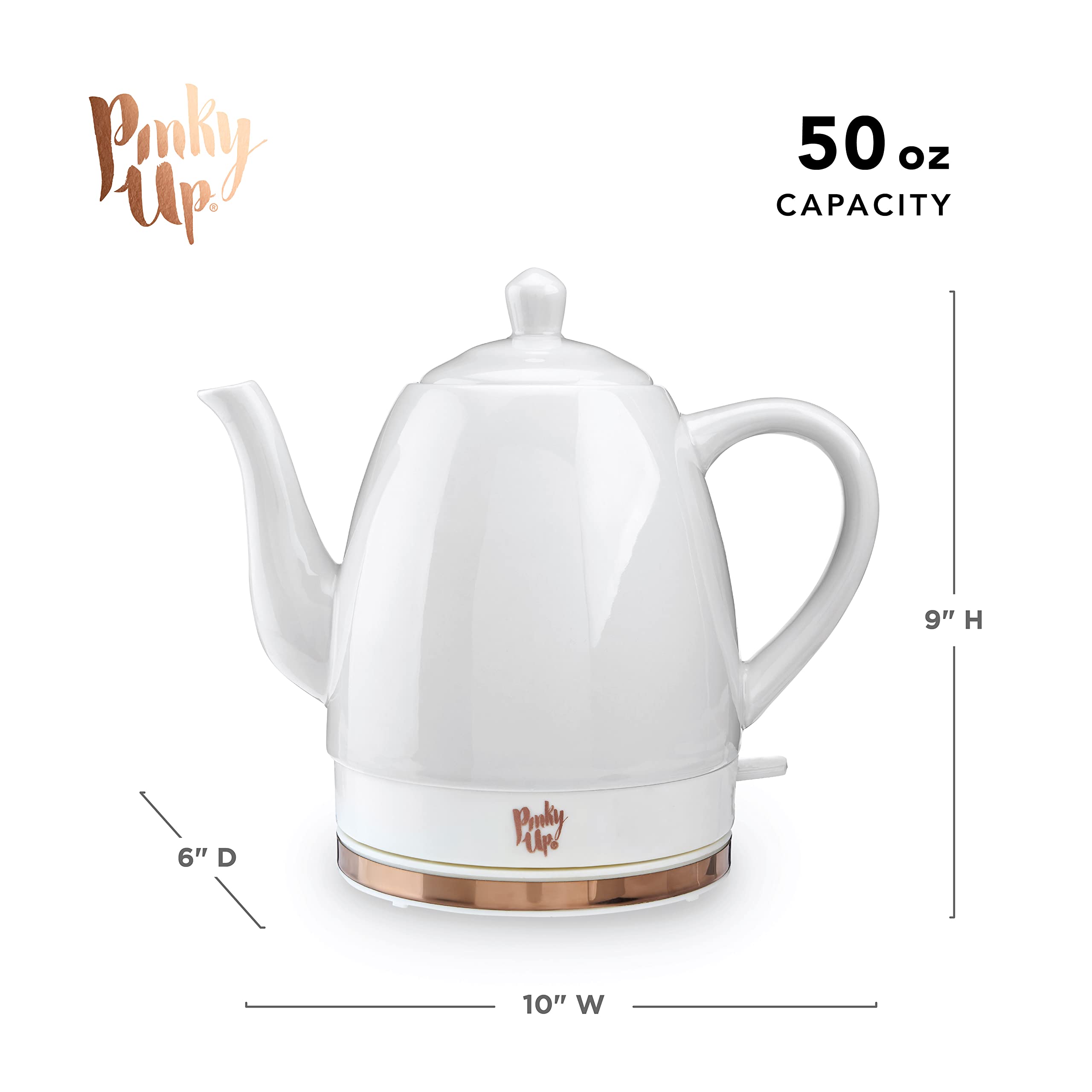 Pink Up Noelle Electric Tea Kettle, Gooseneck Kettle, Hot Water Dispenser, Pour Over Coffee, Automatic Shut Off, Cordless, Elect
