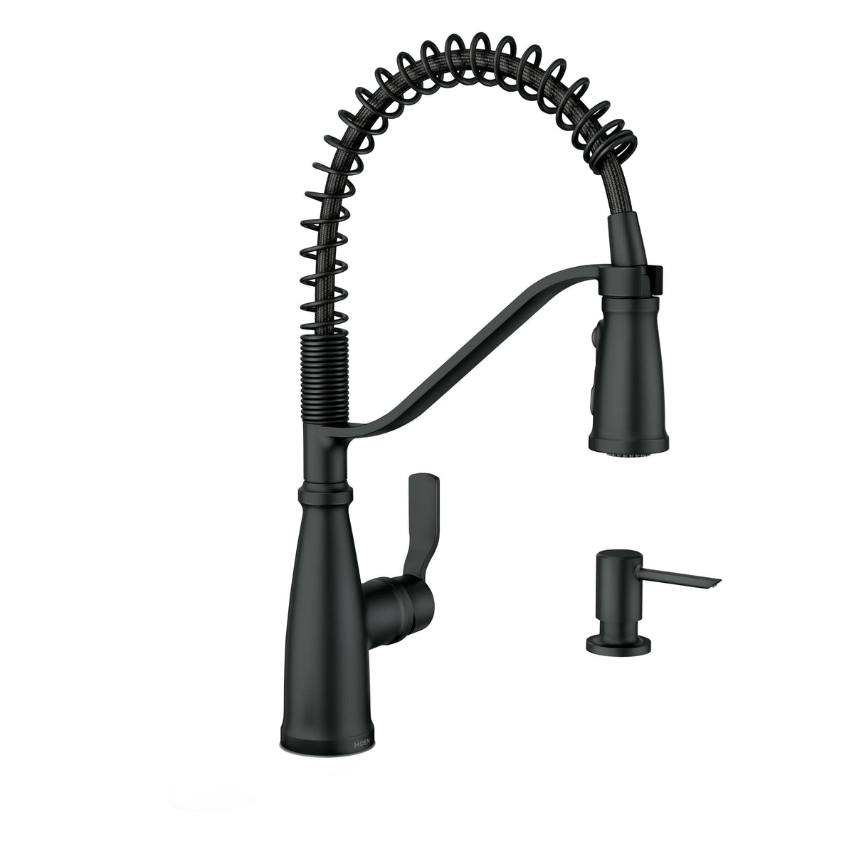 Moen Nolia Matte Black One-Handle Pre-Rinse Spring Kitchen Faucet With Pull Down Sprayer, Single Hole Kitchen Sink Faucet With S