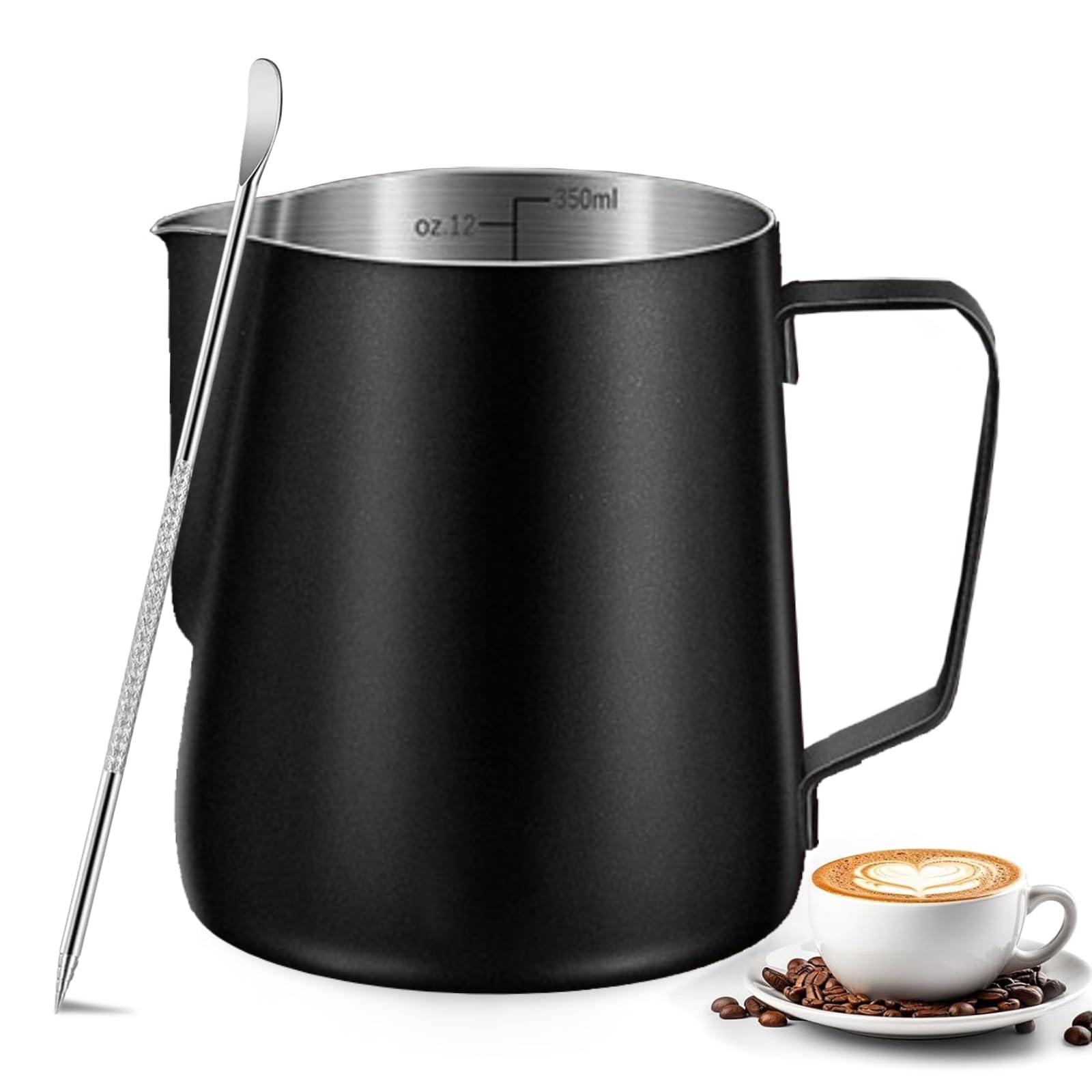 Milk Frothing Pitcher - 350Ml/600Ml Milk Frother Cup Stainless Steel Jug Steaming Pitcher, (12Oz/20Oz/) Milk Coffee Cappuccino L