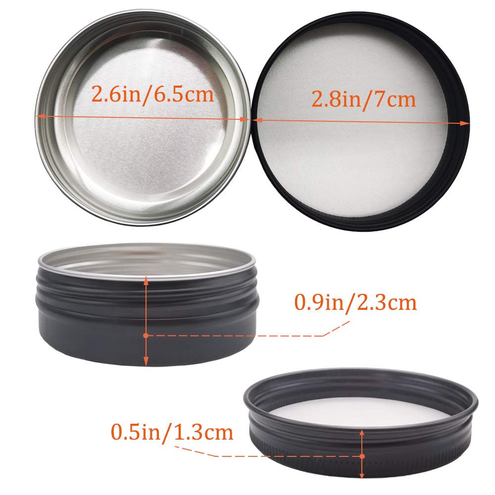 12 Pack 2 Oz Aluminum Tin Jar 60 Ml Round Refillable Containers,Black Aluminum Cosmetic Sample Containers With Screw Lid For Spi