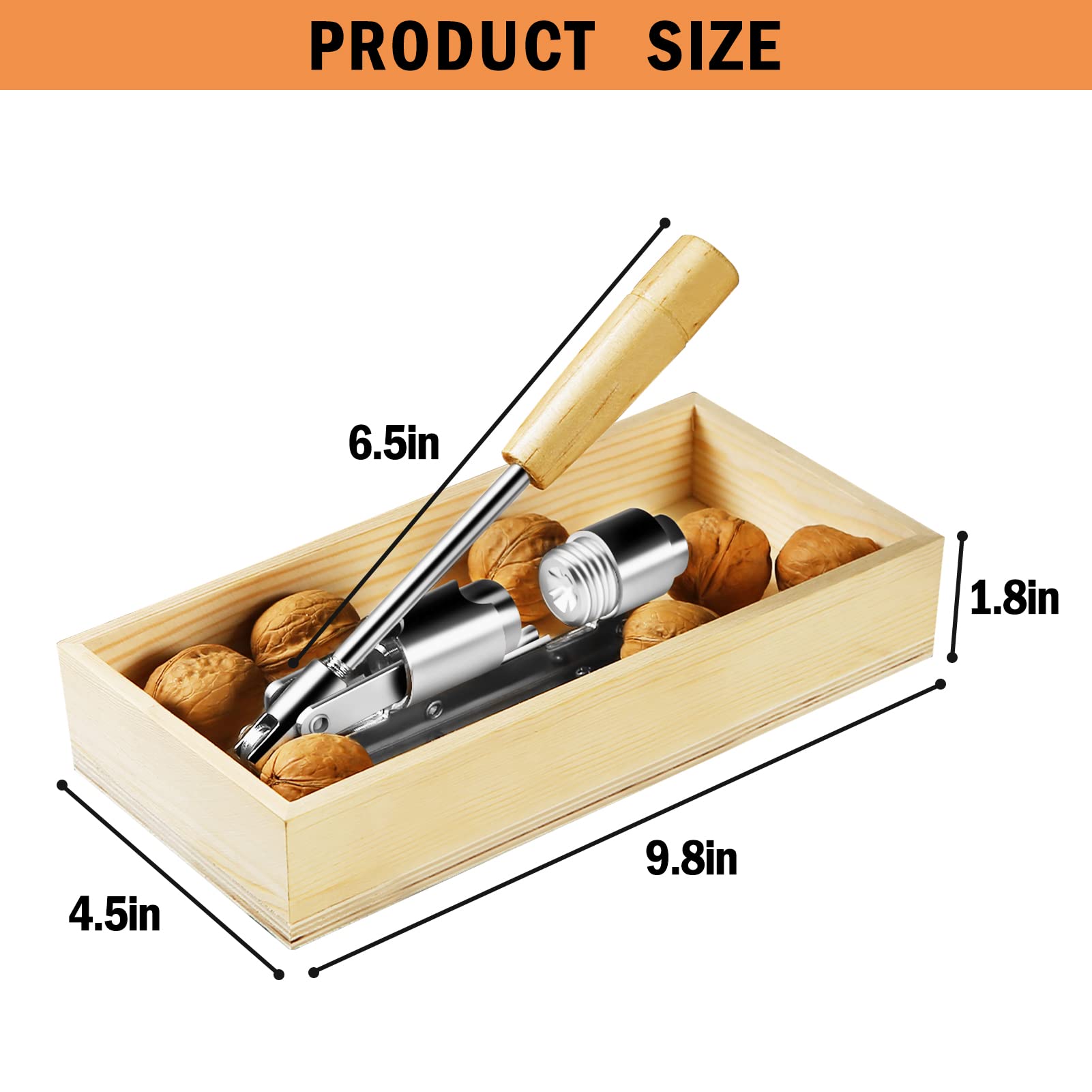 Artcome Pecan Nut Cracker Tool Set - Heavy Duty with Crab Cracker, Forks & Wooden Box, Stainless Steel, Model PecanCracker-SN4pc