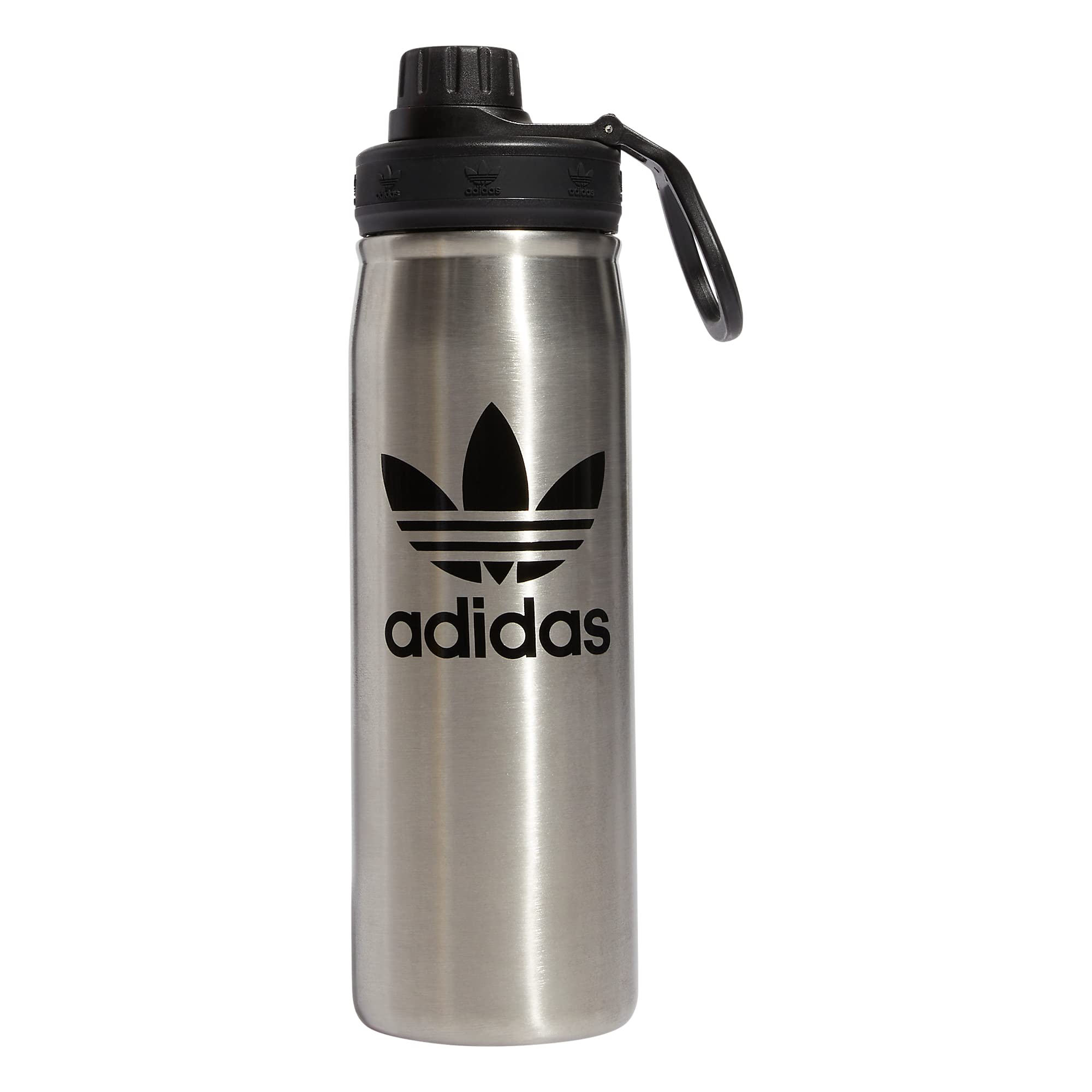 adidas Originals Standard 600 ML (20 oz) Metal Water Bottle, Hot/Cold DoubleWalled Insulated 18/8, Stainless Steel/Black/Black,