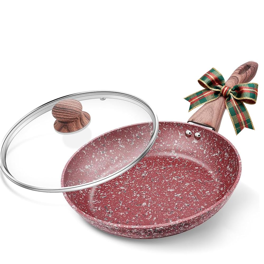KOCH SYSTEME CS 12 Red Granite NonStick Frying Pan with Lid, Classic Pans with Nontoxic Nonstick Coating, Aluminum Skillet wi