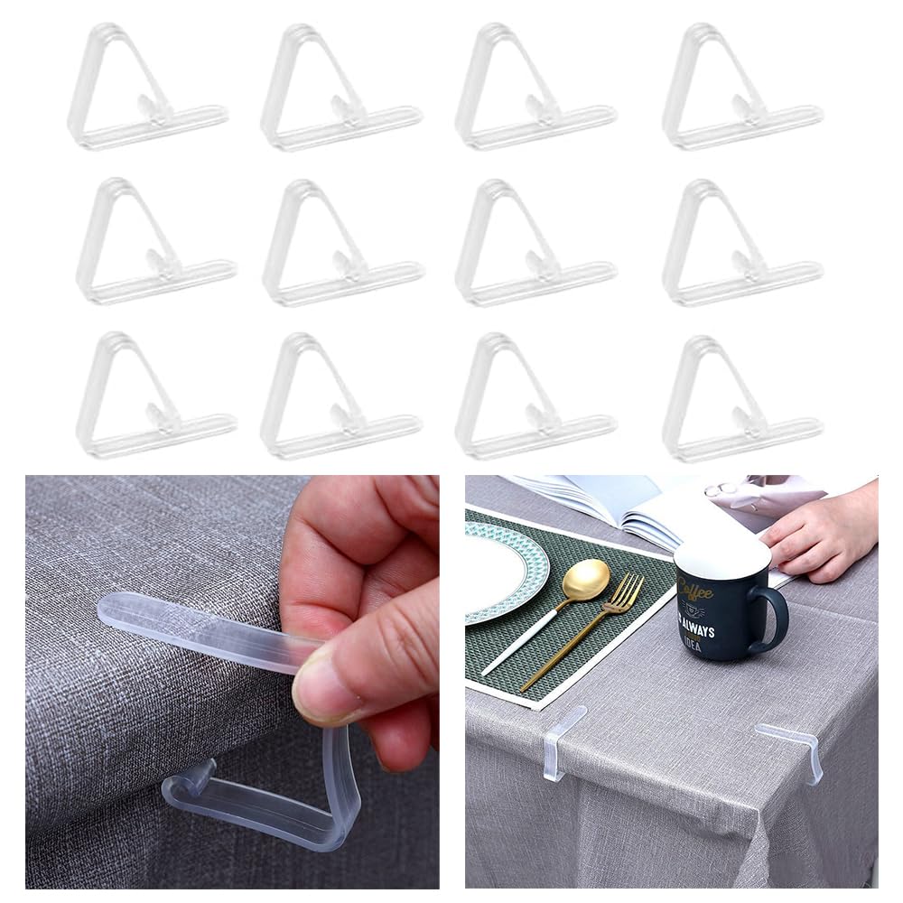 Fapiwen Transparent Plastic Tablecloth Clips, 12 Pcs
