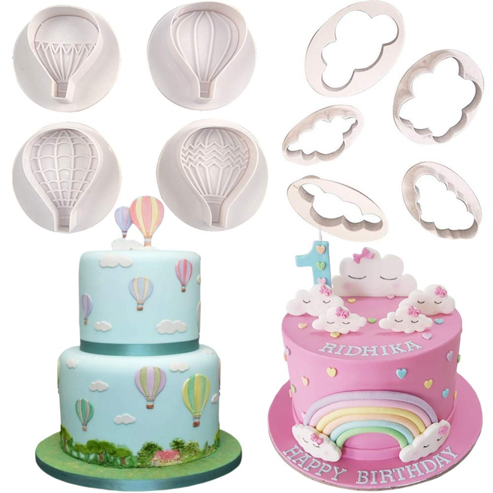 Fewo Set Of 9 Hot Air Balloons Cloud Plastic Fondant Cutting Mold Grass Sheep Biscuits Gum Paste Sugar Craft Cookie Cutter Baby