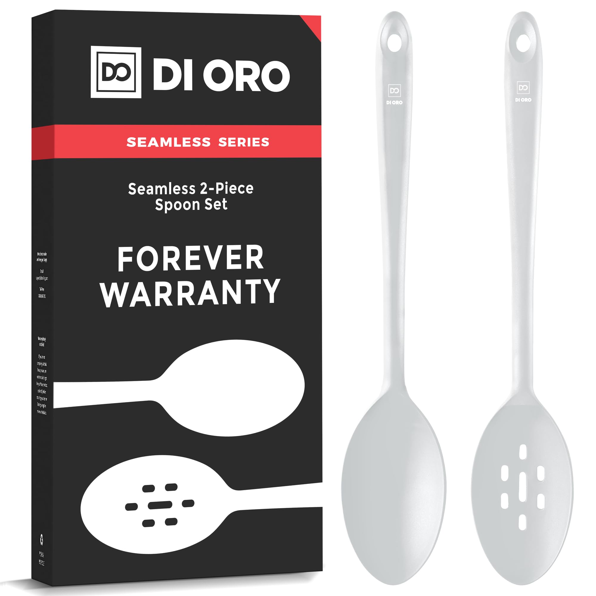 DI ORO Silicone Spoons for Cooking - Large Kitchen Utensils for Mixing, Serving, & Stirring - 600F Heat-Resistant Non Stick - Bi