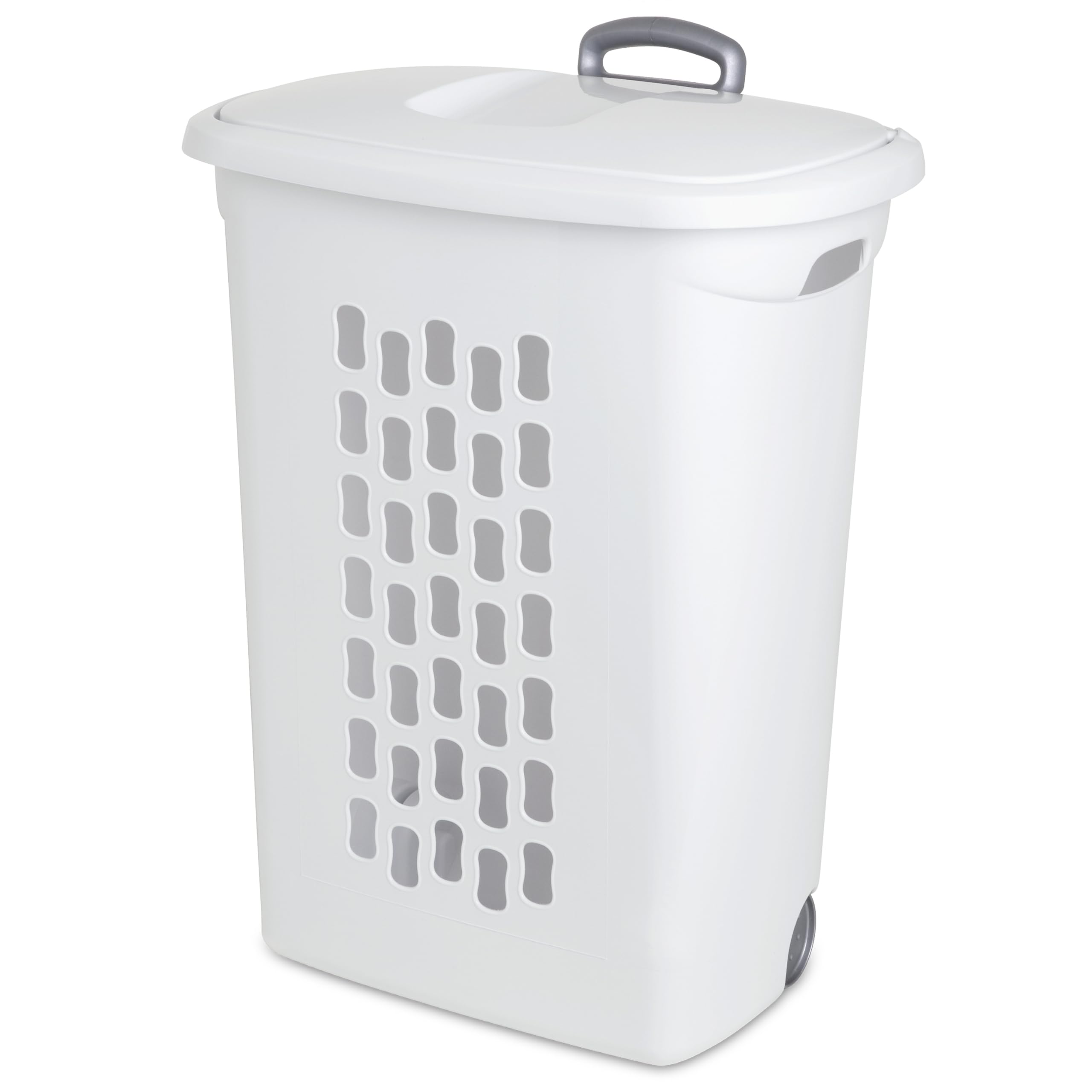Sterilite Ultra Wheeled Laundry Hamper With Lid, Handle And Wheels For Easy Rolling Of Clothes To And From The Laundry Room, Pla