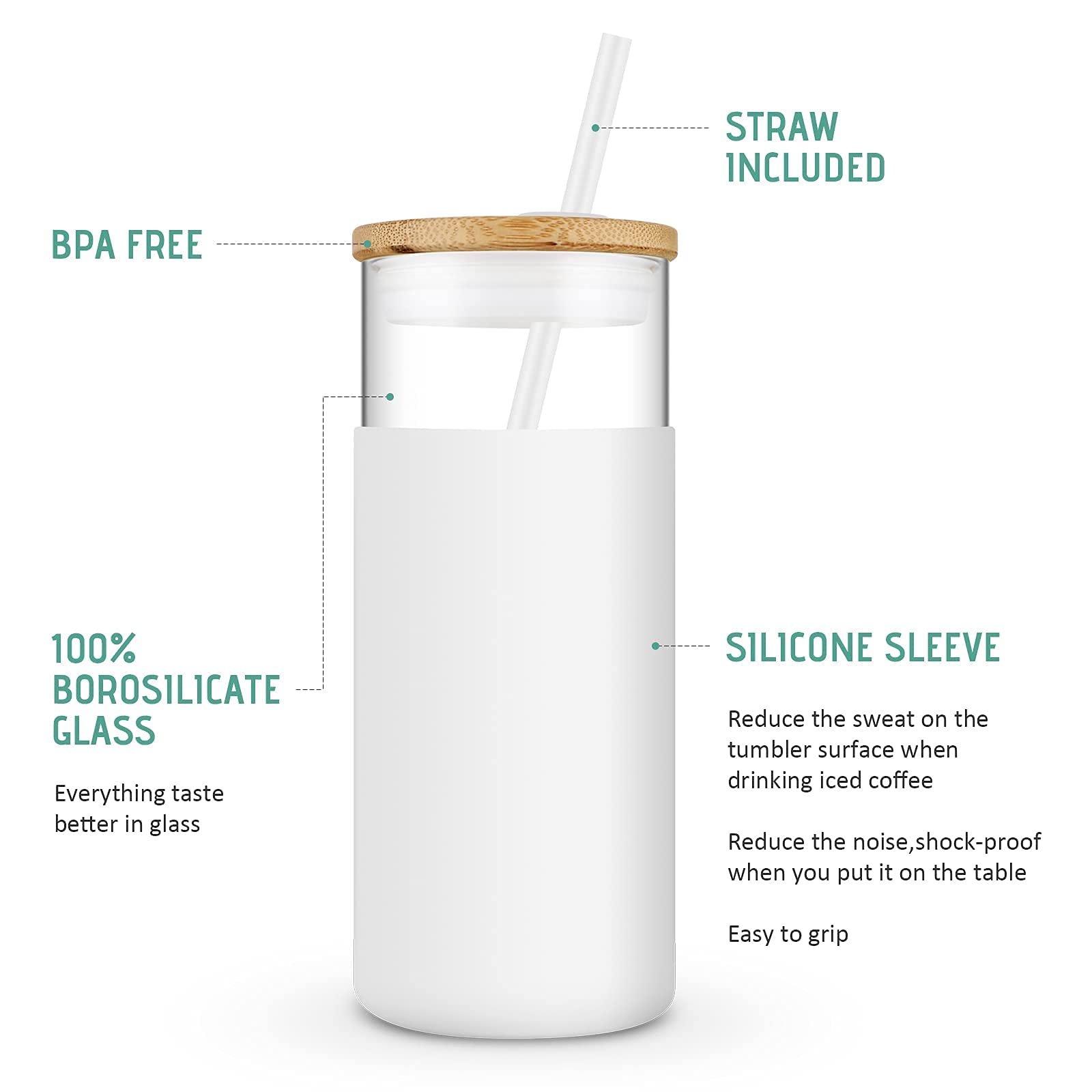 Tronco 20 Oz Glass Tumbler Glass Water Bottle Straw Silicone Protective Sleeve Bamboo Lid - Bpa Free (Blackish Green/ 1Pack)