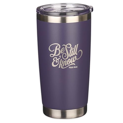 Christian Art Gifts Stainless Steel Double-Wall Vacuum Insulated Tumbler Travel Mug For Women: Be Still & Know - Psalm 46:10 Bib