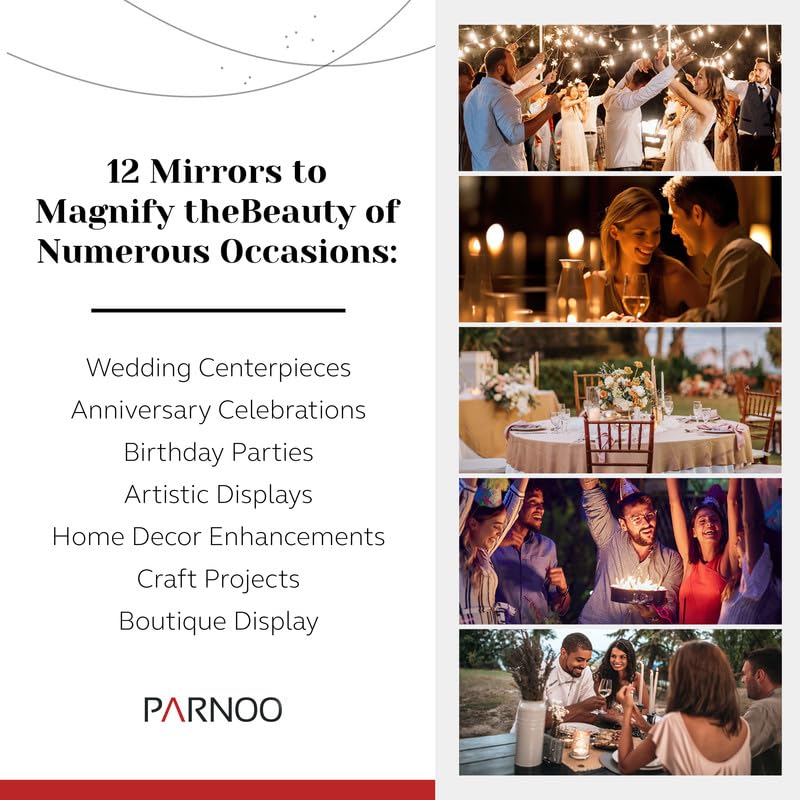 10 Inch Round Mirror Plate, Set Of 12-1.5Mm Thick Glass Plate Mirror Tiles W/Smooth Edges - Perfect Candle Wedding Centerpiece T