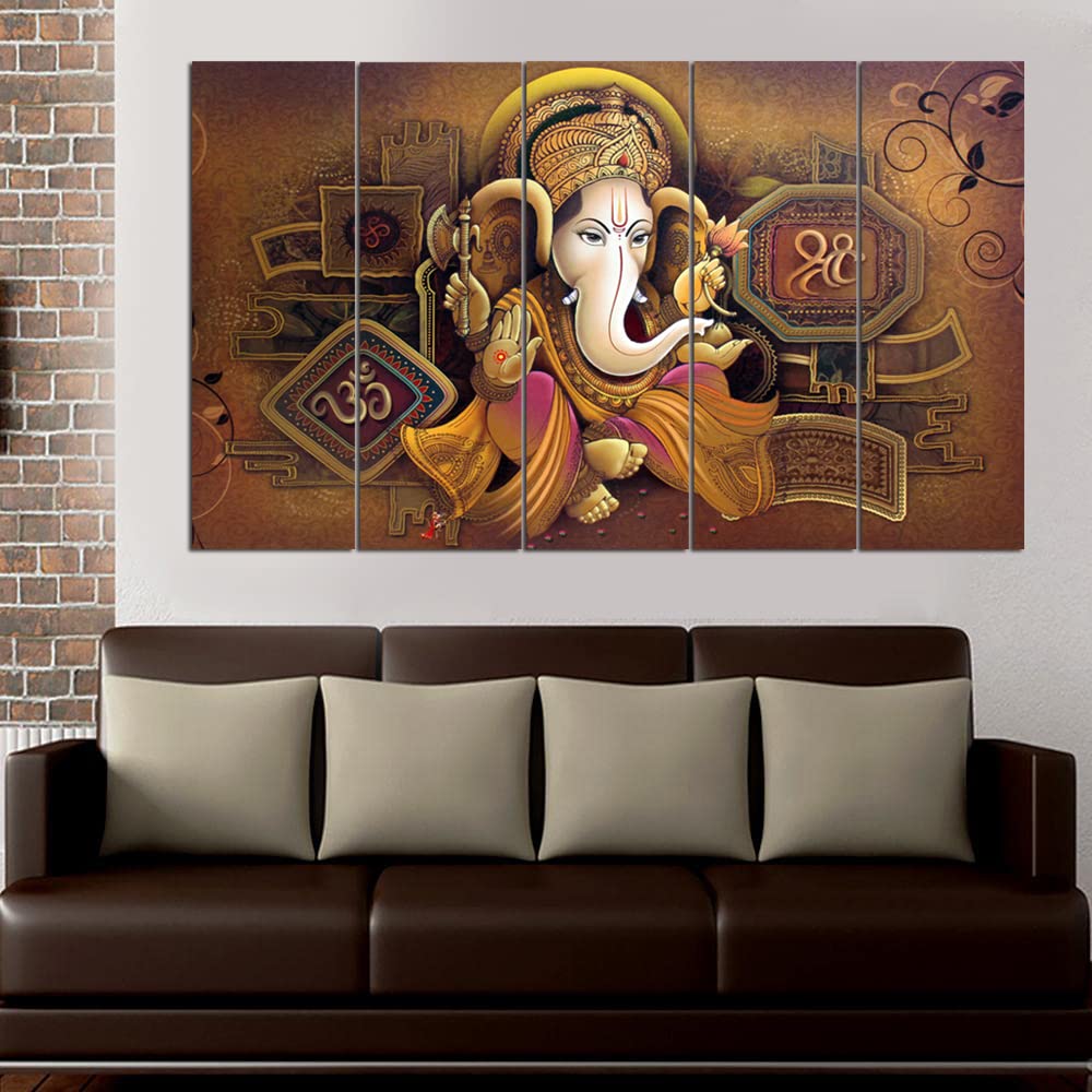 Maxstone Big Size Multiple Frames Ganesh ji Wall Painting for Living Room, Bedroom, Home, Office, Drawing Room, Hotels Decor Woo
