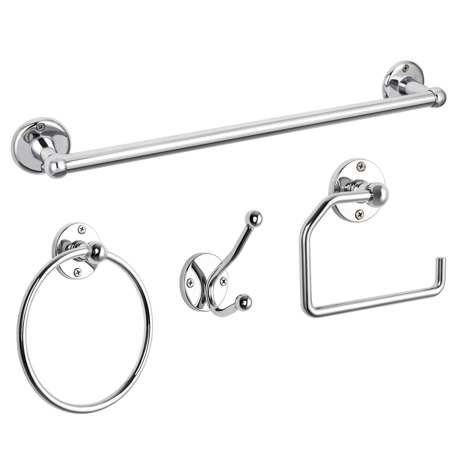 Liantral Bathroom Hardware Set, 4-Piece Polished Chrome Bath Accessories Kit With 18? Towel Bar, Toilet Paper Holder, Towel Ring