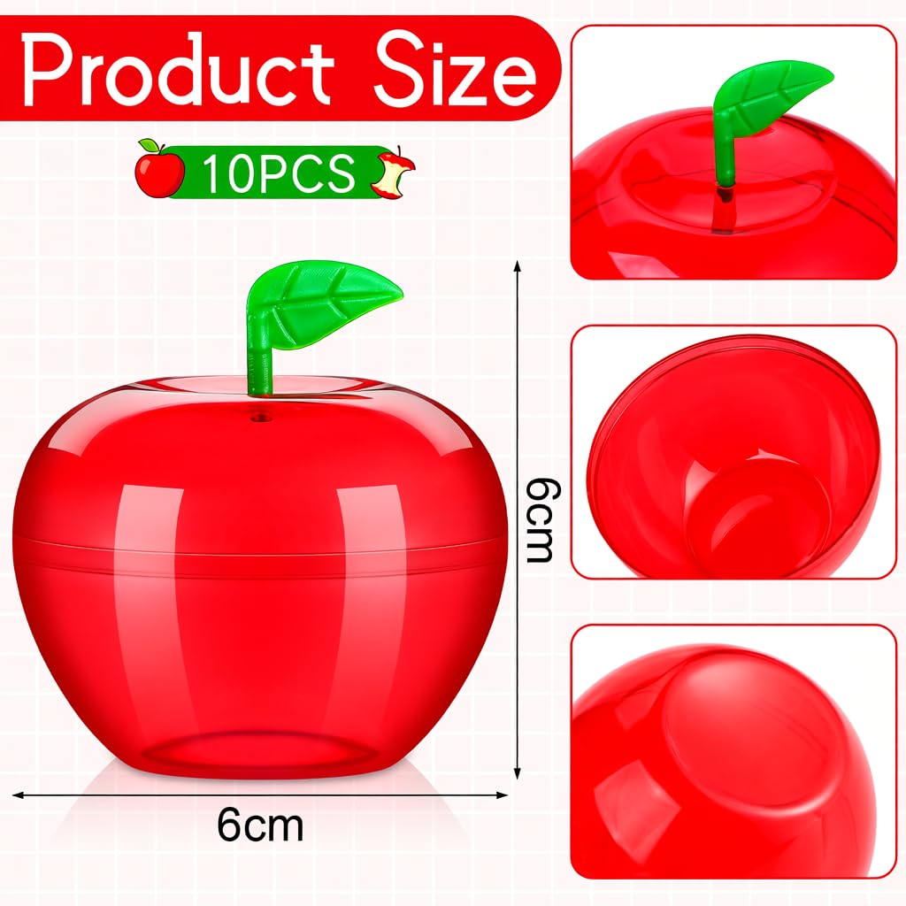 Lallisa 100 Pcs Plastic Apple Container Back to School Party Favor Teacher Gifts Plactics Apple Shaped Candy Jar Box Student Gif