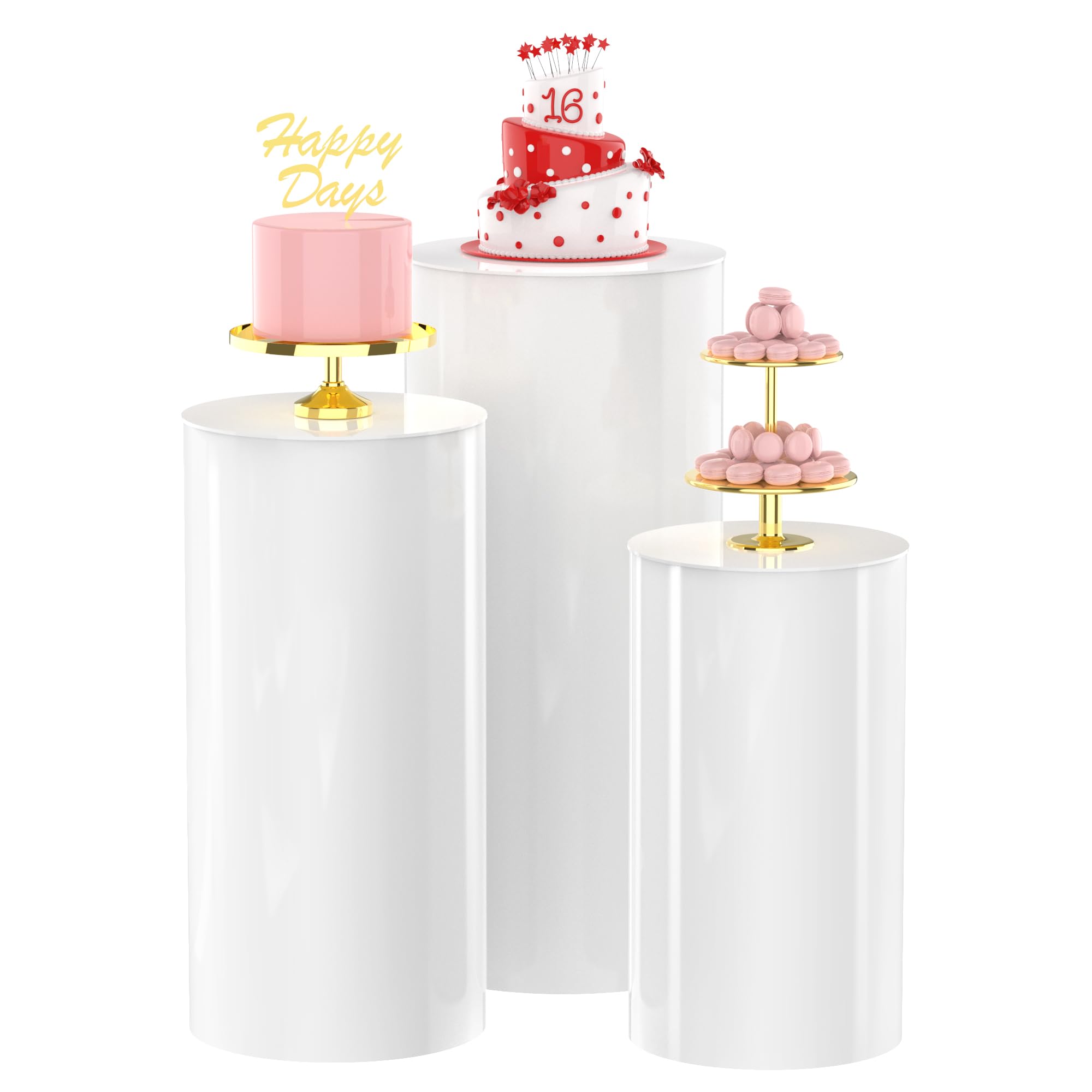 Wokceer Cylinder Pedestal Stands for Party White 3Pcs Large Round Cylinder Tables for Parties Pedestal Display Plinth Pillars fo