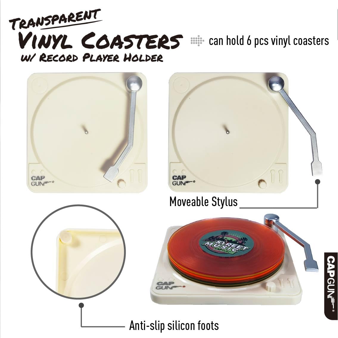 Funny Retro Vinyl Record Coasters, Creative Drink Coasters Set Of 6 With Vinyl Record Player Holder For Music Lovers, Housewarmi